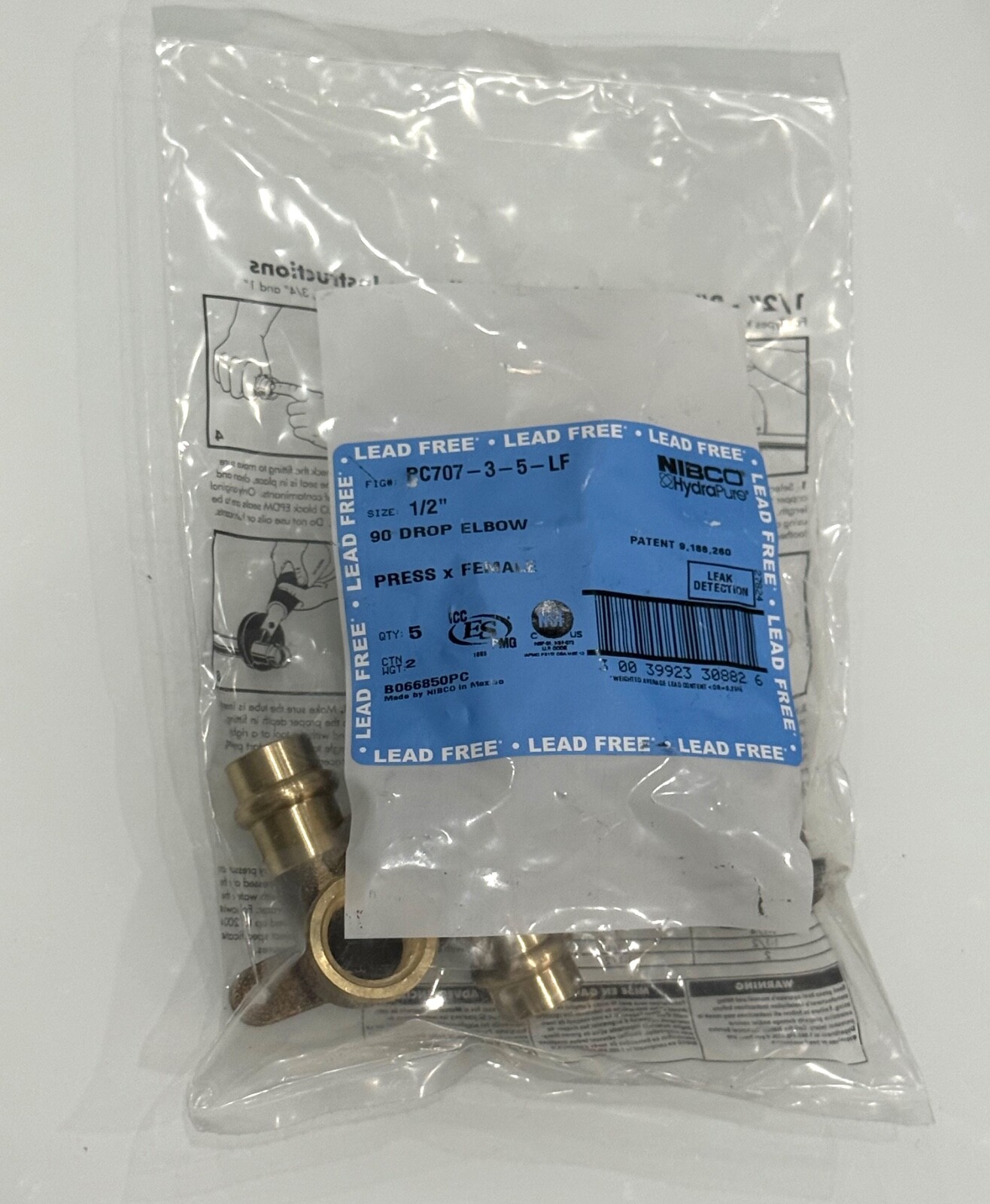 NIBCO 1/2″ 90° DROP ELBOWS PRESS X FEMALE PC707-3-5-LF PACK OF 5 PCS