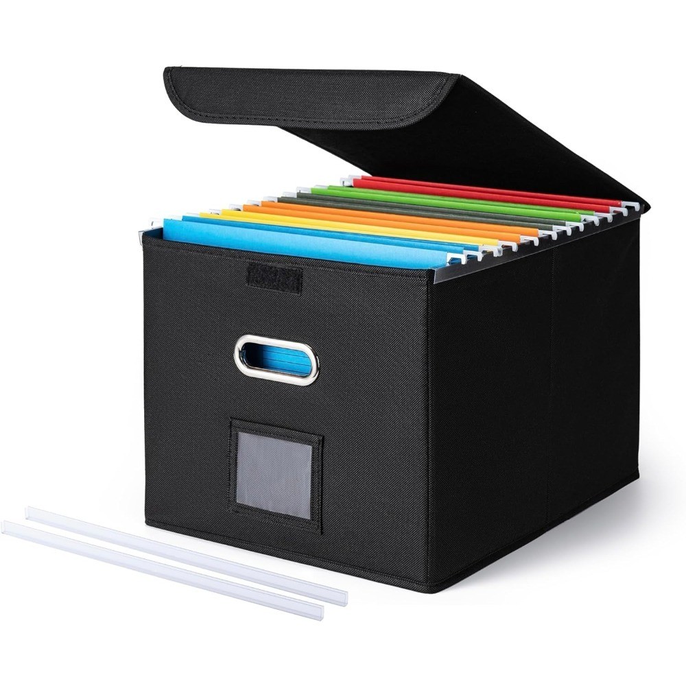 Large Hanging File Organizer Box with Lid, Portable Collapsible Storage File Box