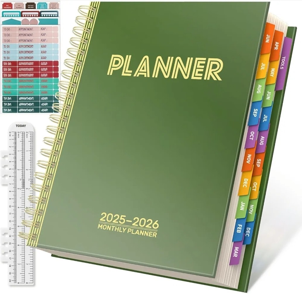 19 Months Planner, June 2025-Dec 2026, 8.5×11″ Daily Weekly, Monthly (Green)
