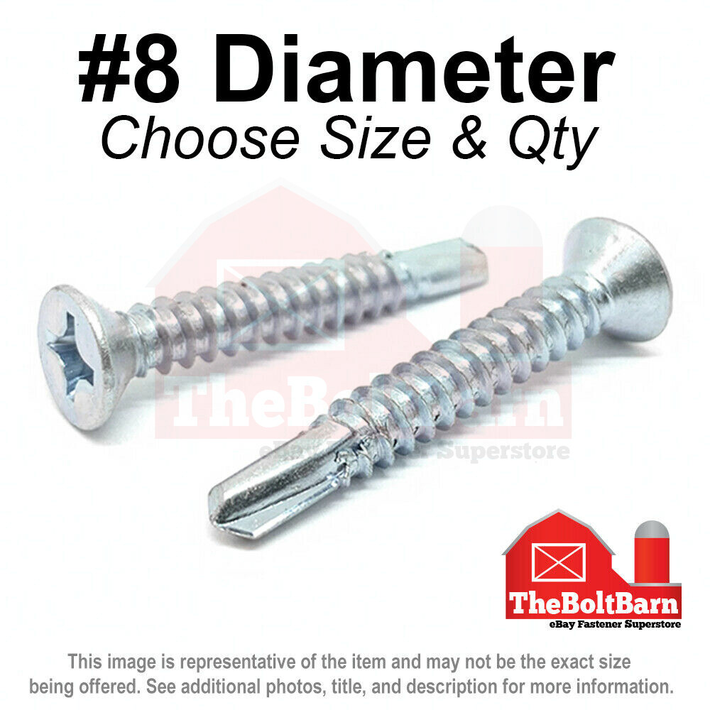 #8 Phillips Flat Head Self Drilling Sheet Metal Screws Zinc (Pick Length & Qty)