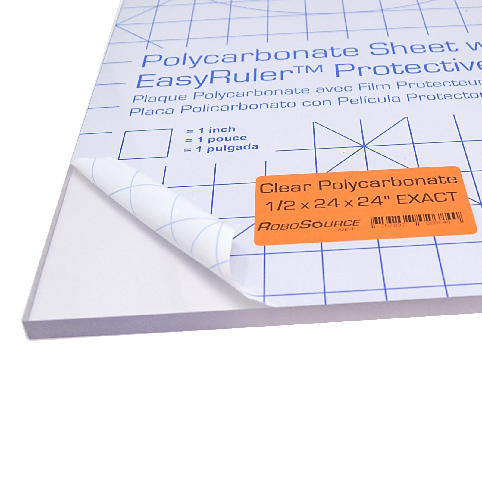 Polycarbonate Plastic Sheet 24″ X 24″ X 0.472″ (1/2″) Exact with EasyRuler Film