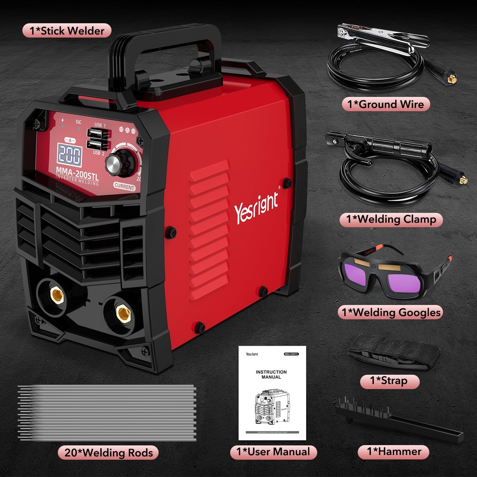 Mini Stick Welder 200A, 110V Portable IGBT Inverter with Auto-Darkening Goggles
