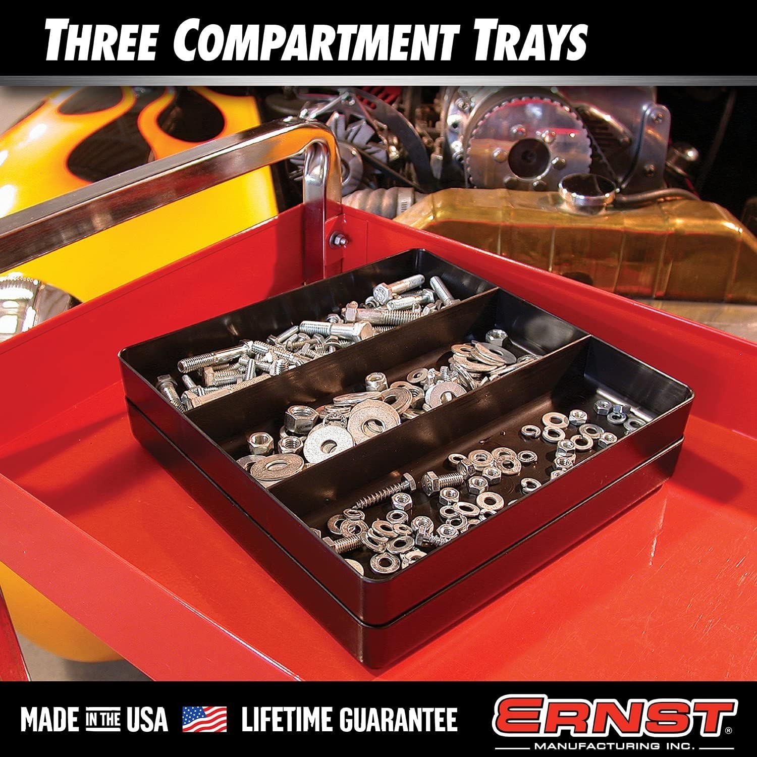 Lightweight Black Organizer Tray – 3 Compartments for Tools, Crafts & DIY Jobs