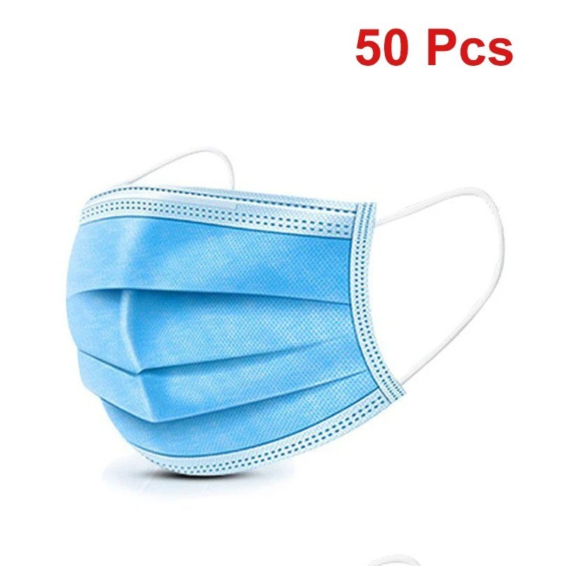 50 PCS Disposable Face Mask 3-Ply Non Medical Surgical Earloop Mouth Dust Cover