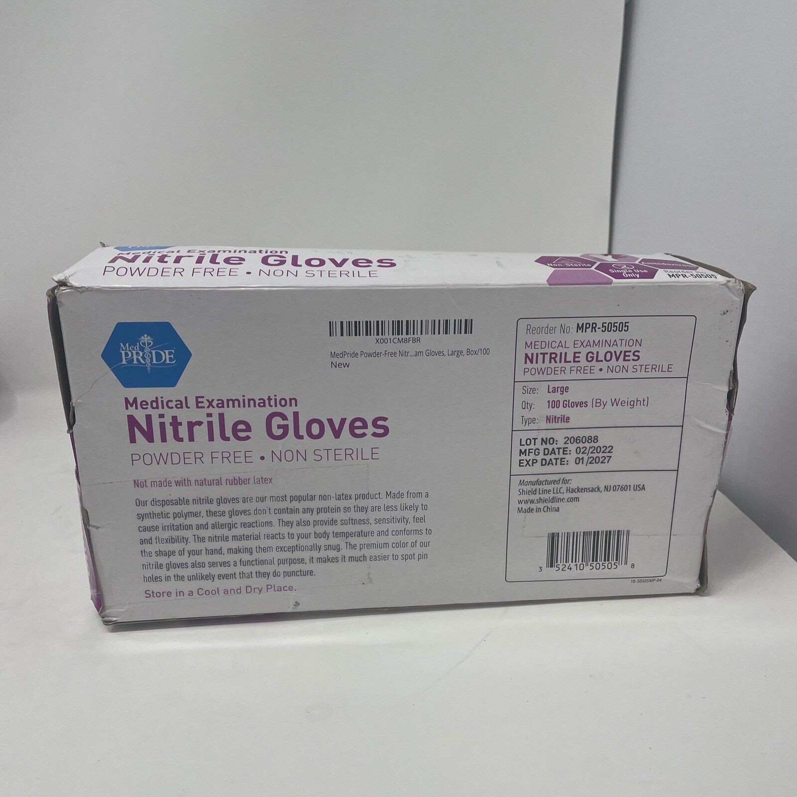 Medpride Medical Examination Nitrile Gloves-Large Box of 100 Gloves, Blue