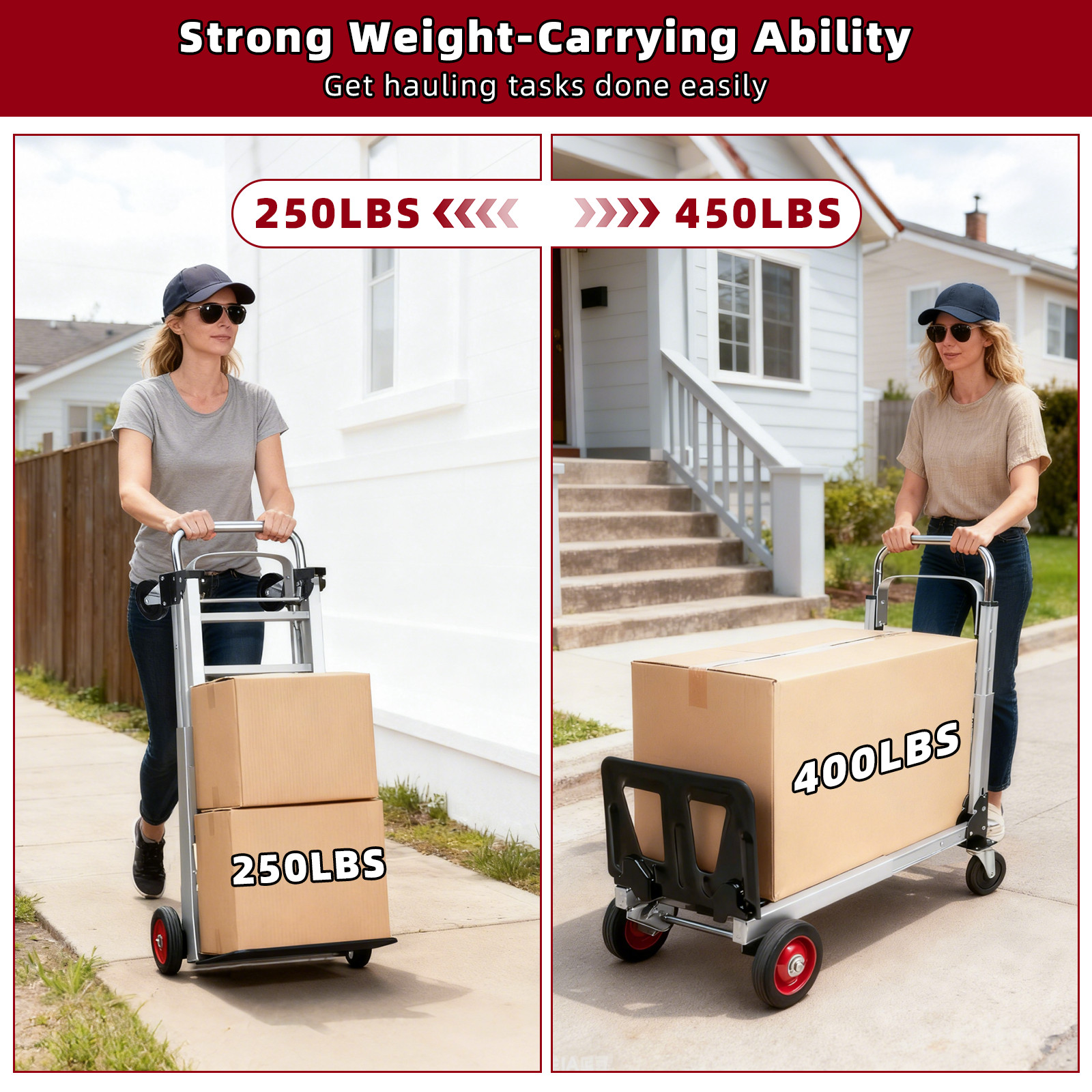 Aluminum Hand Truck 3 in 1 Folding Dolly Cart 400 lbs Capacity Heavy Duty