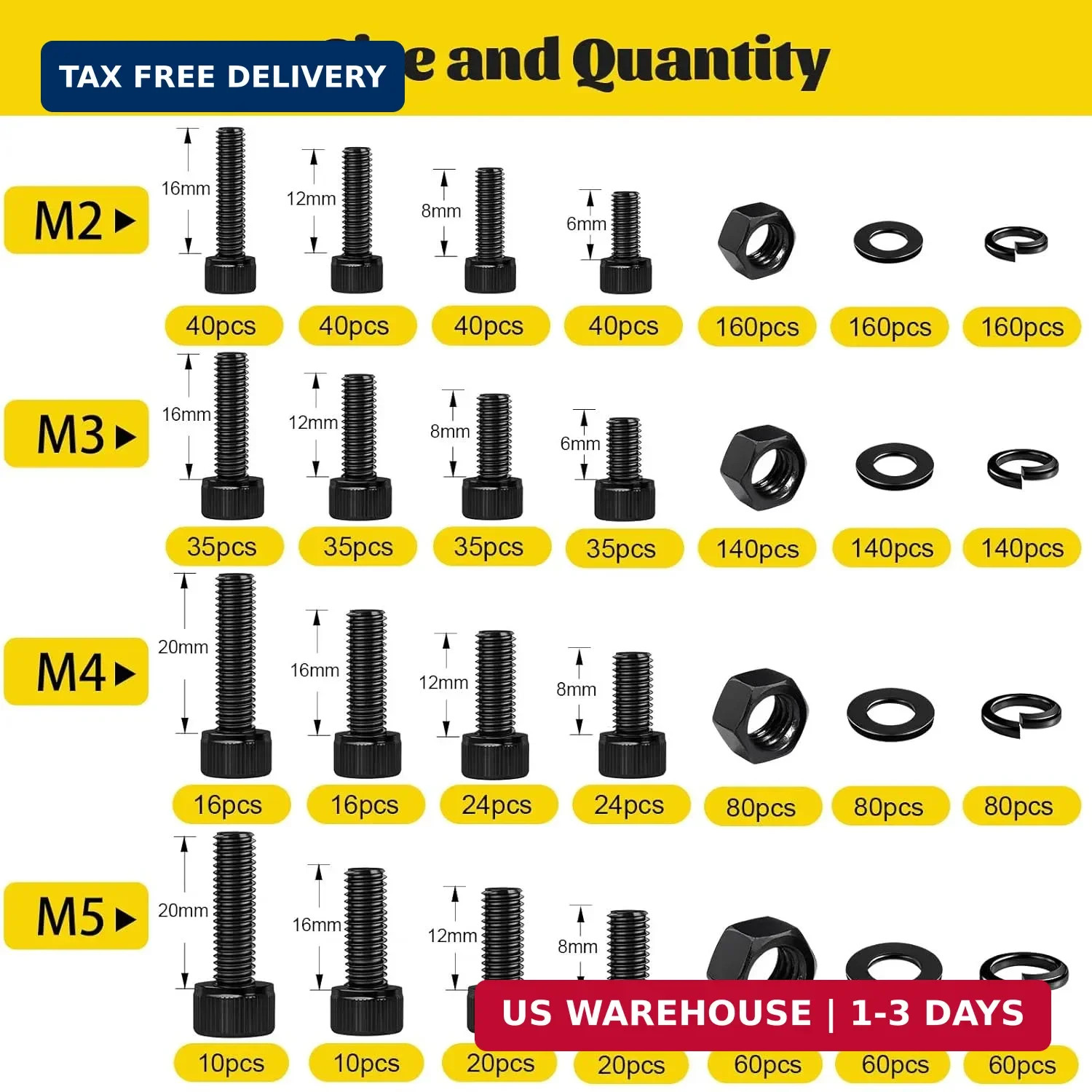 1760PCS Metric Screw Assortment Kit,M2 M3 M4 M5 Screws Set, Hex Socket Head Cap