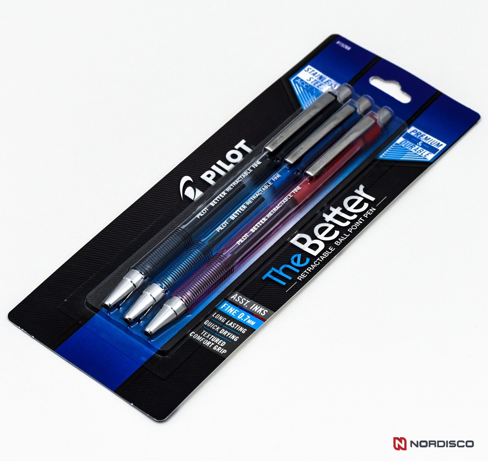 Pilot 15268 Better Retractable Fine 0.7mm Ballpoint Pens Asst Colors, Pack of 3