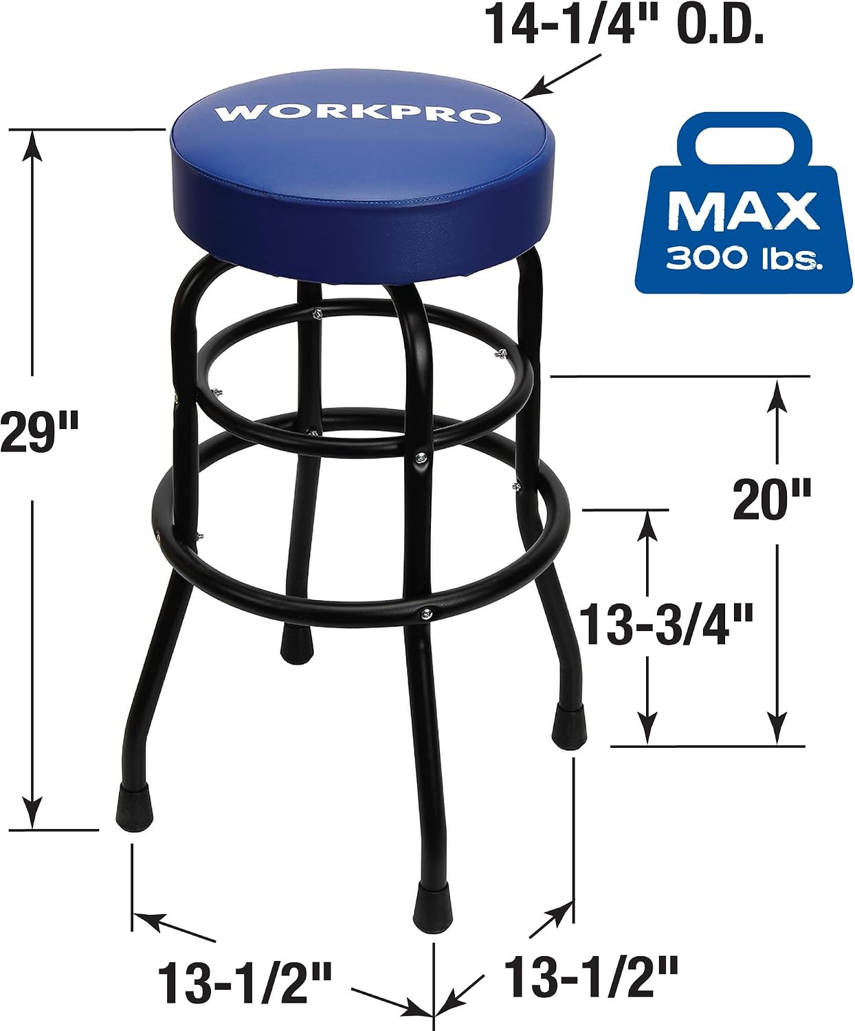 W112003 Garage Shop Stool, Heavy-Duty Steel Construction Garage Stool, Swivel Cu