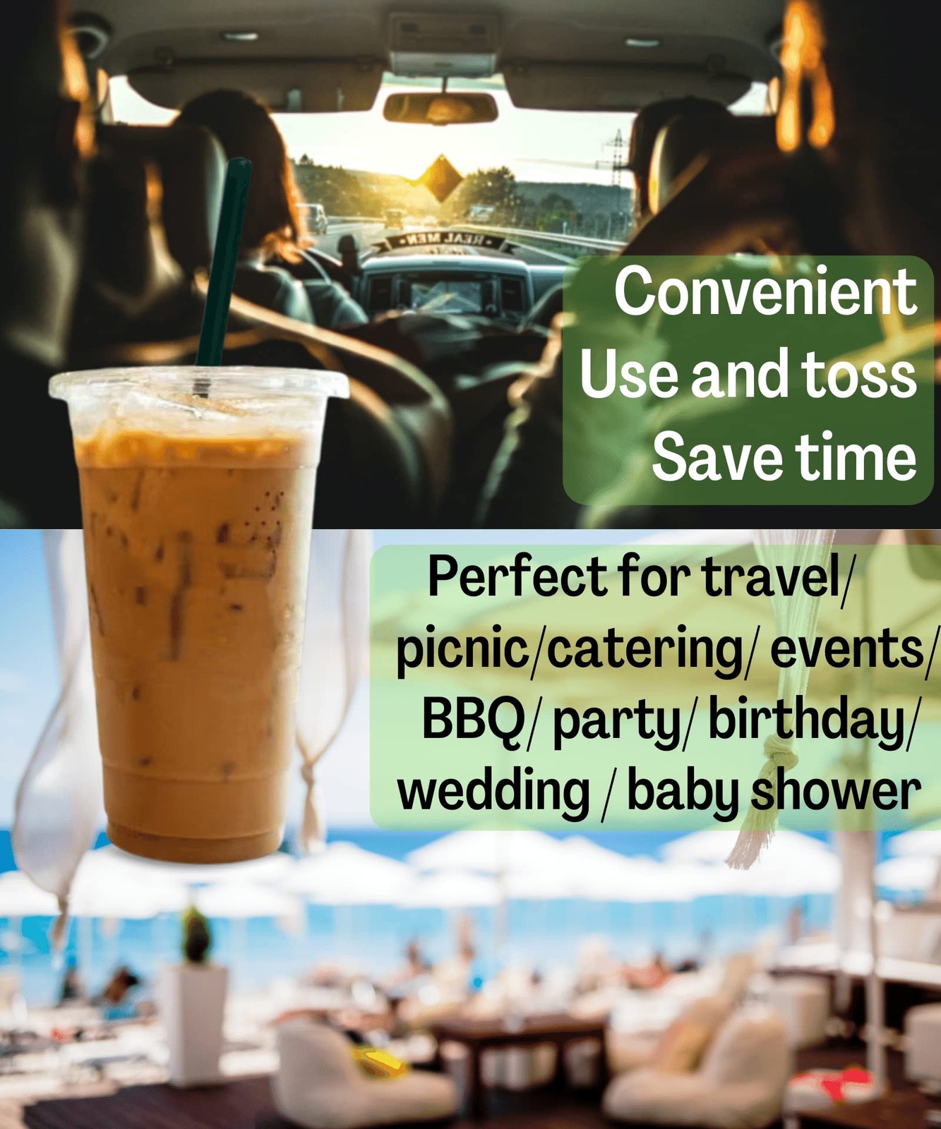 20 oz Clear Plastic Cups with Lids and STRAWS, 50 Piece Set, Transparent