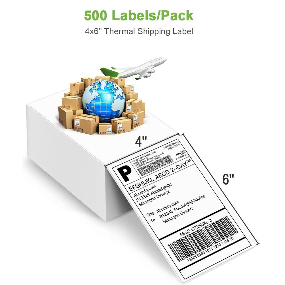 500Labels/Stack 4″ x 6″ Fanfold Direct Thermal Shipping Labels for Zebra & Rollo