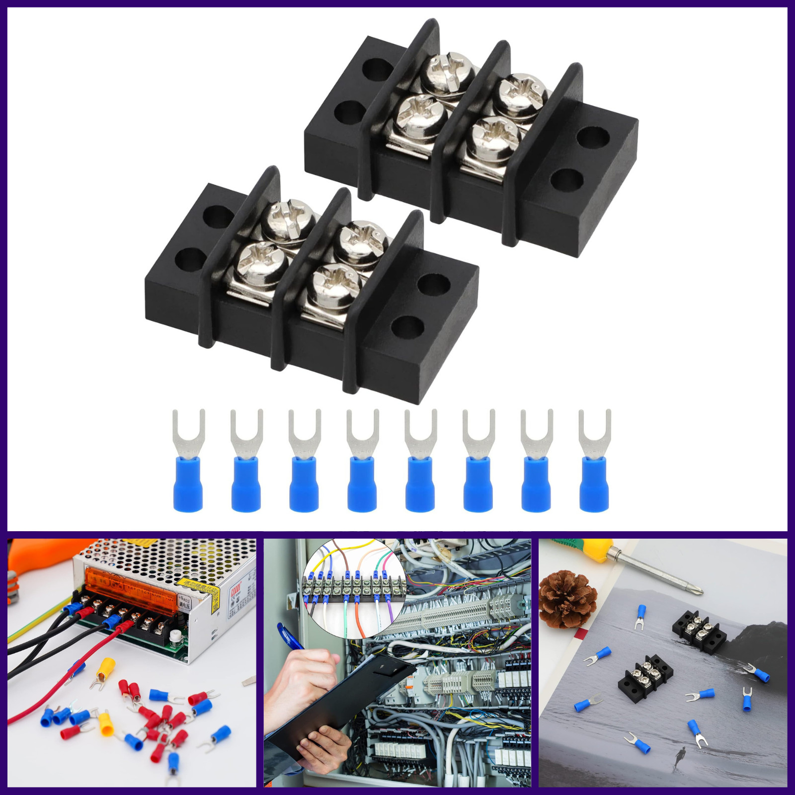 2 Pack Dual Row Terminal Block 2 Circuit 20A 30A 200V 450V Screw Terminal Strip