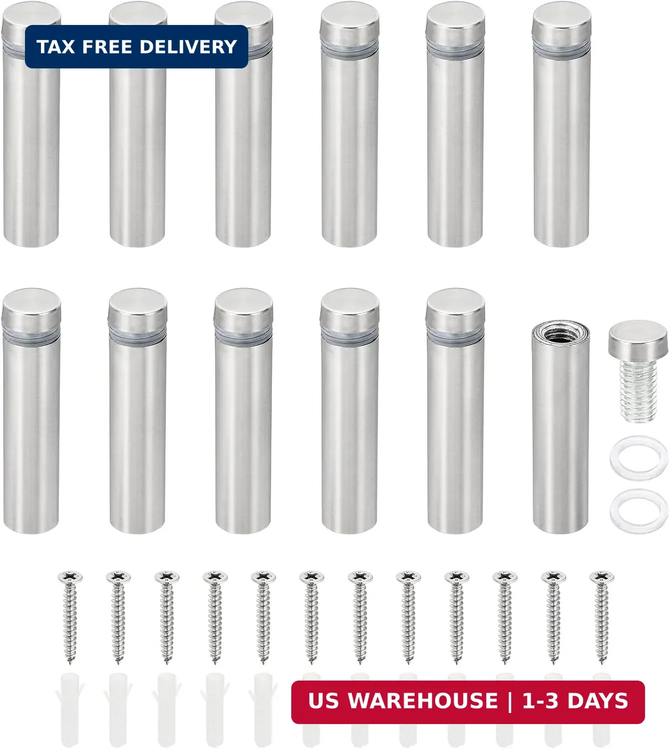 1/2 x 2 inch Sign Standoff Screws, 12 Set Stainless Steel Wall Standoff