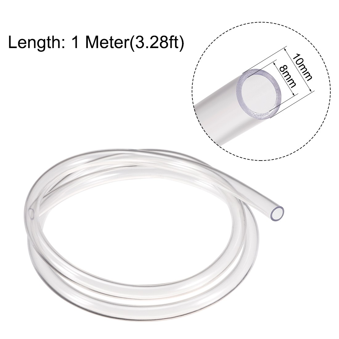 PVC Clear Tubing 8mm ID x 10mm OD 3.28ft Plastic Flexible Hose Tube