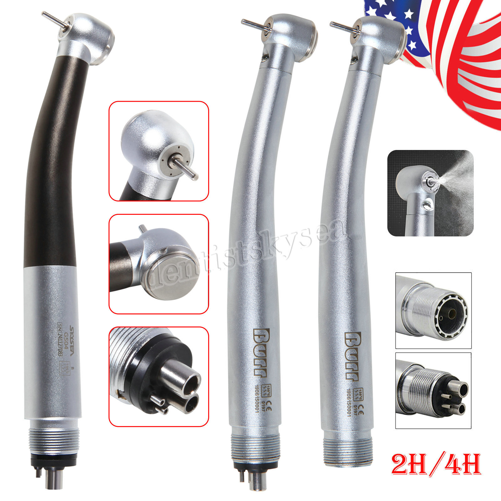Dental LED Fiber Optic High Speed Turbine Handpiece Fit KAV NSK Coupler 2/4/6H