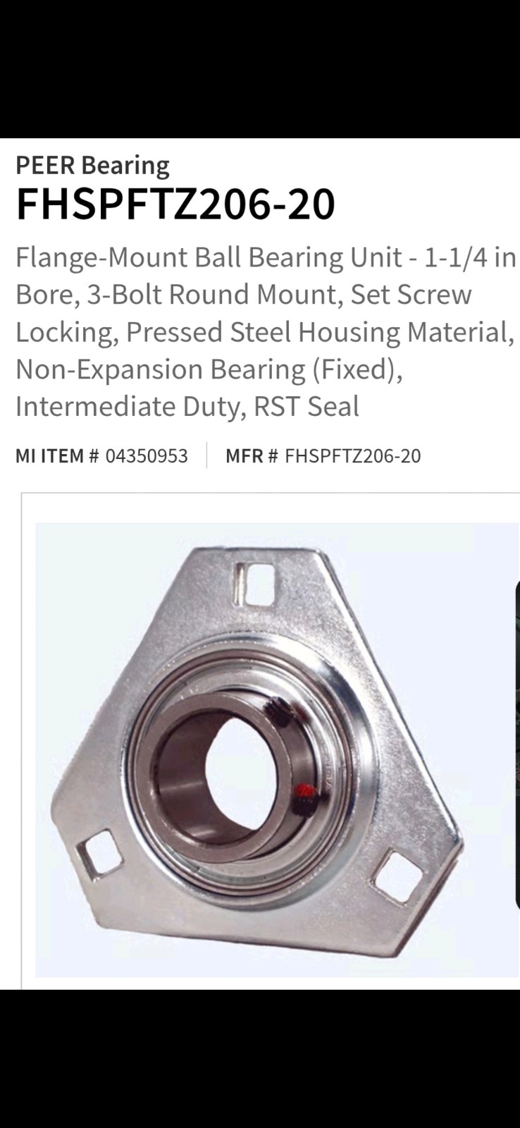 1 1/4″ 3 Bolt Tringular Flange, Zinc Plated, Press Steel, Flush IR, …