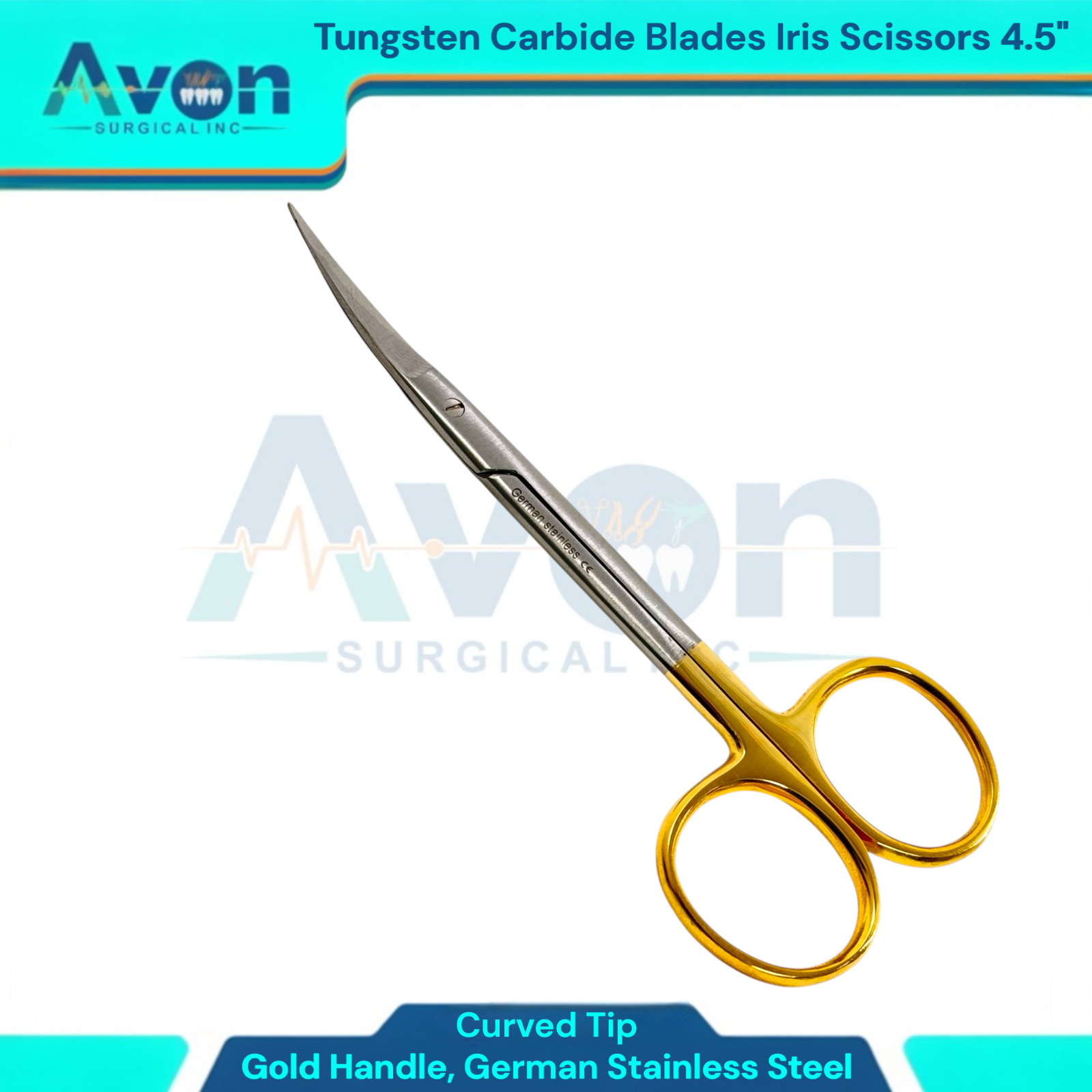 4.5″ Iris Scissors with Curved T/C Sharp Blades & Gold Handle – Premium 1pc