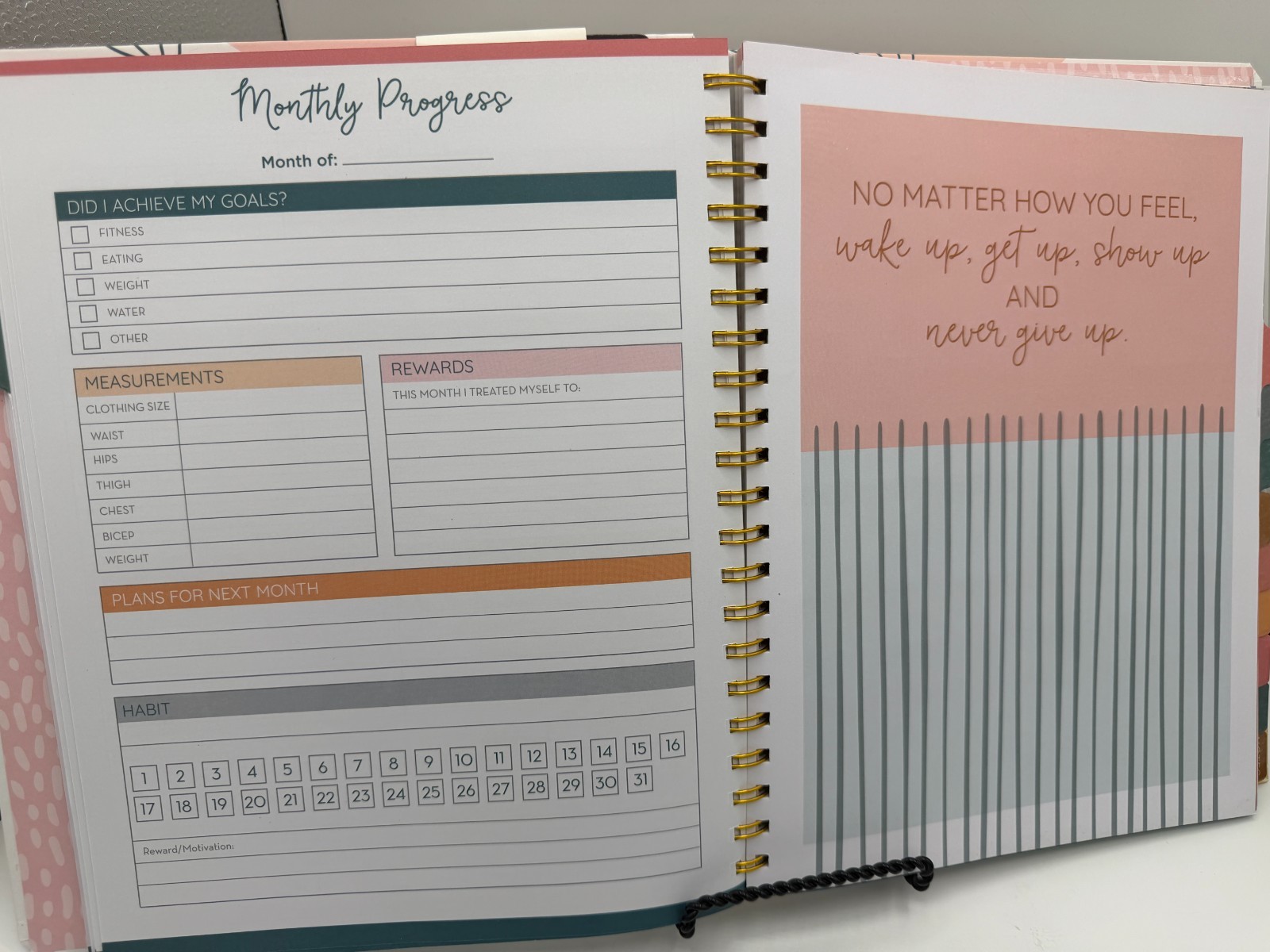 Pembrook 12 Month Wellness Planner Fitness Workout Tracker Book Journal Undated