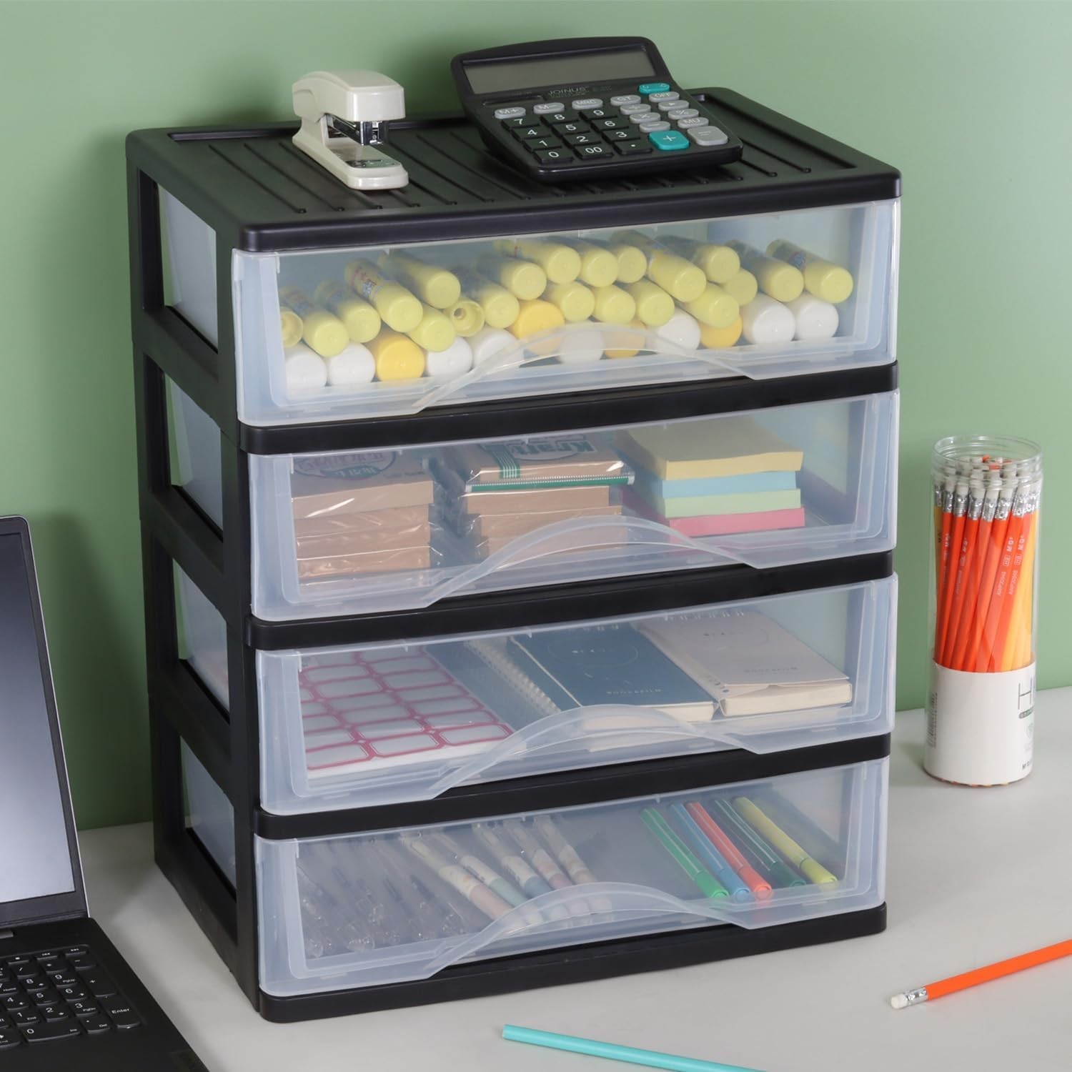 Medium 4 Drawer Clear Stacking Desktop Organizer for Office