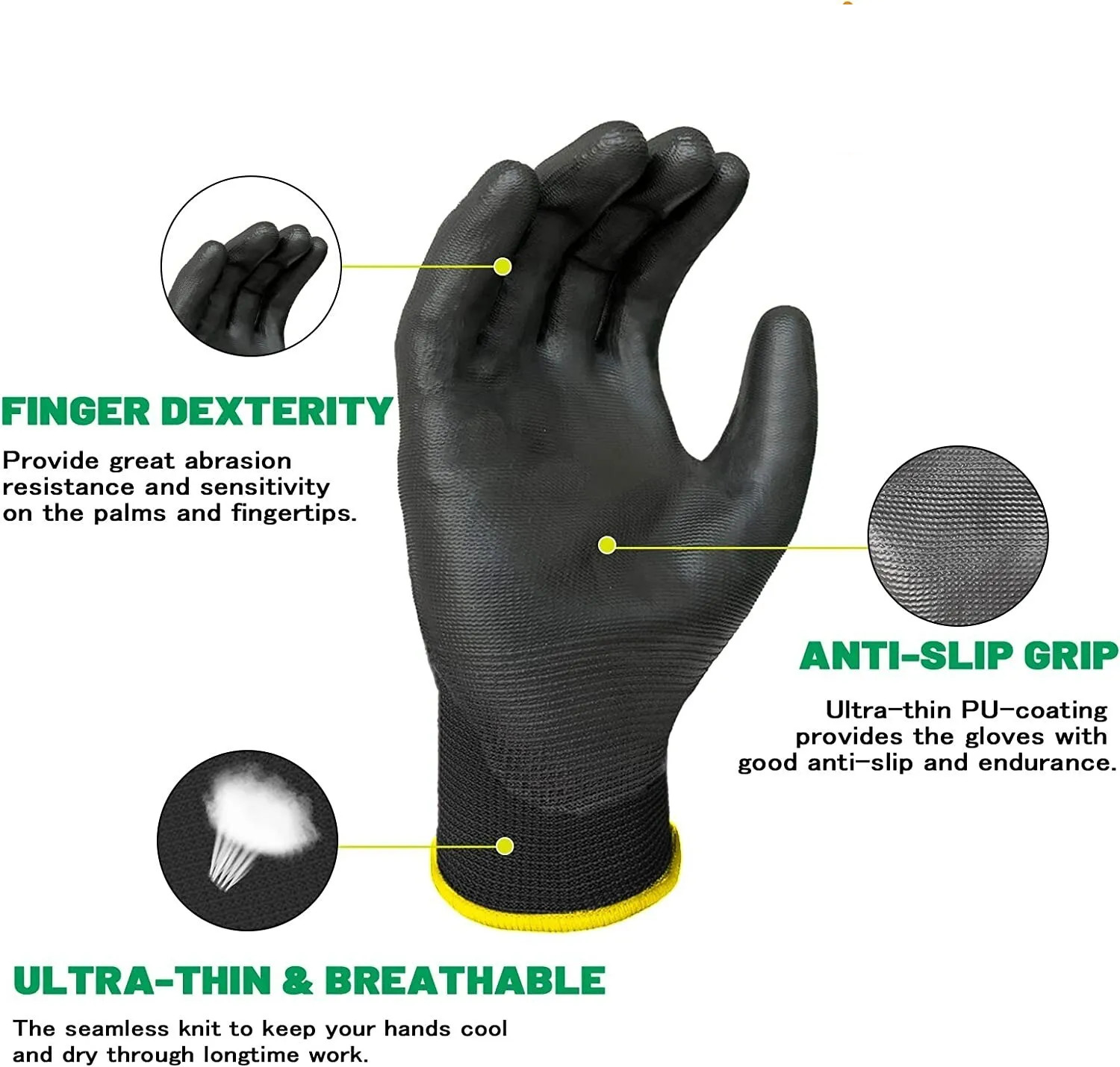 12 Pairs PU Coated Safety Work Gloves Glove Garden Grip Mens Builders Gardening