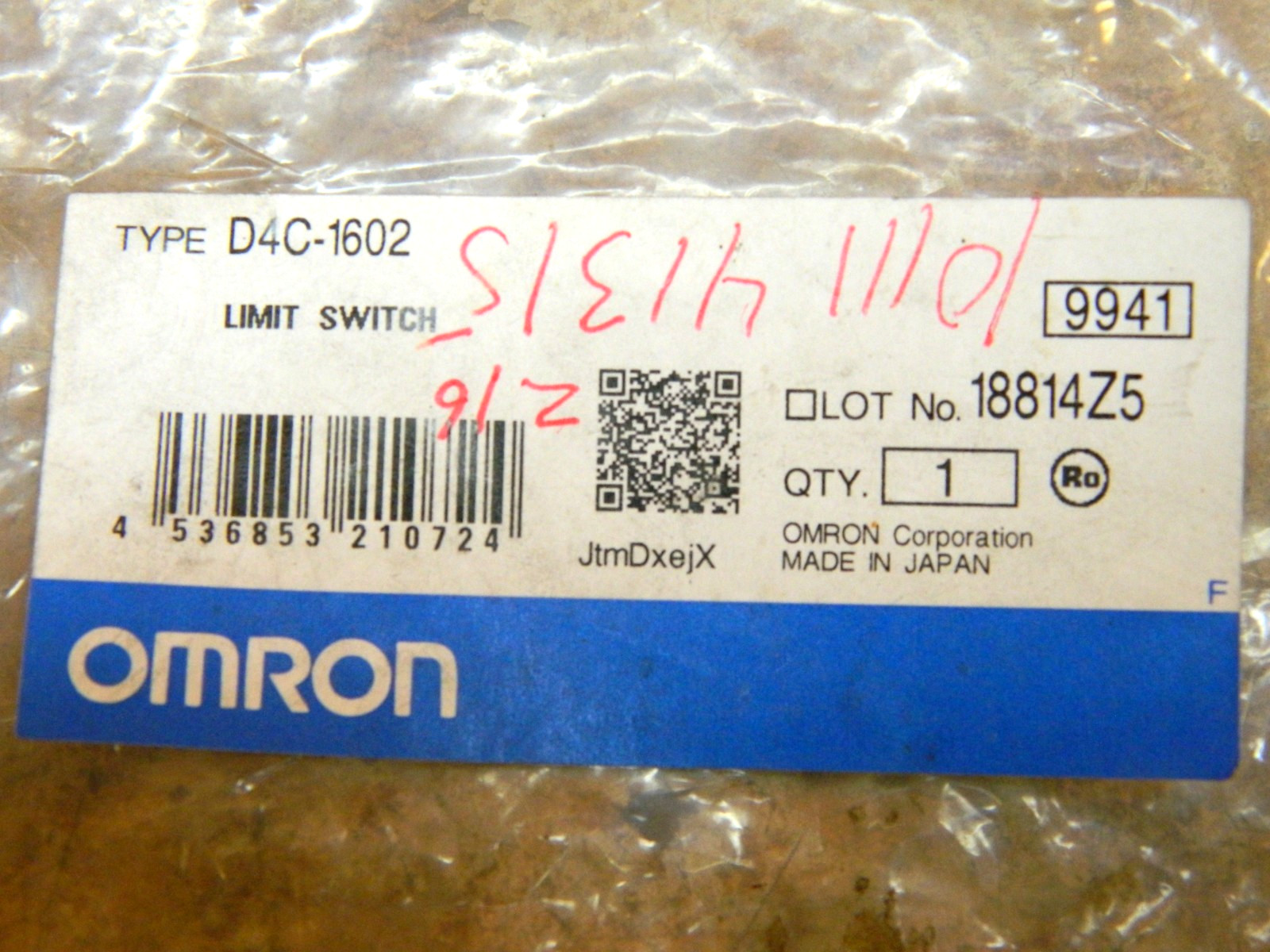 OMRON D4C-1602 Limit Switch Roller Plunger SPDT NO/NC 9′ Cable