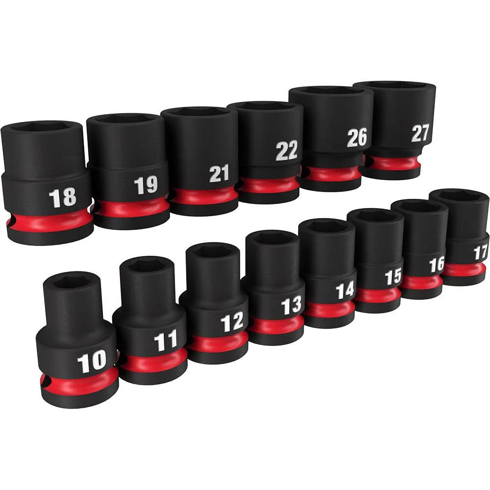 Milwaukee Impact Socket 1/2In Drive Metric Standard 6 Point 14Pc