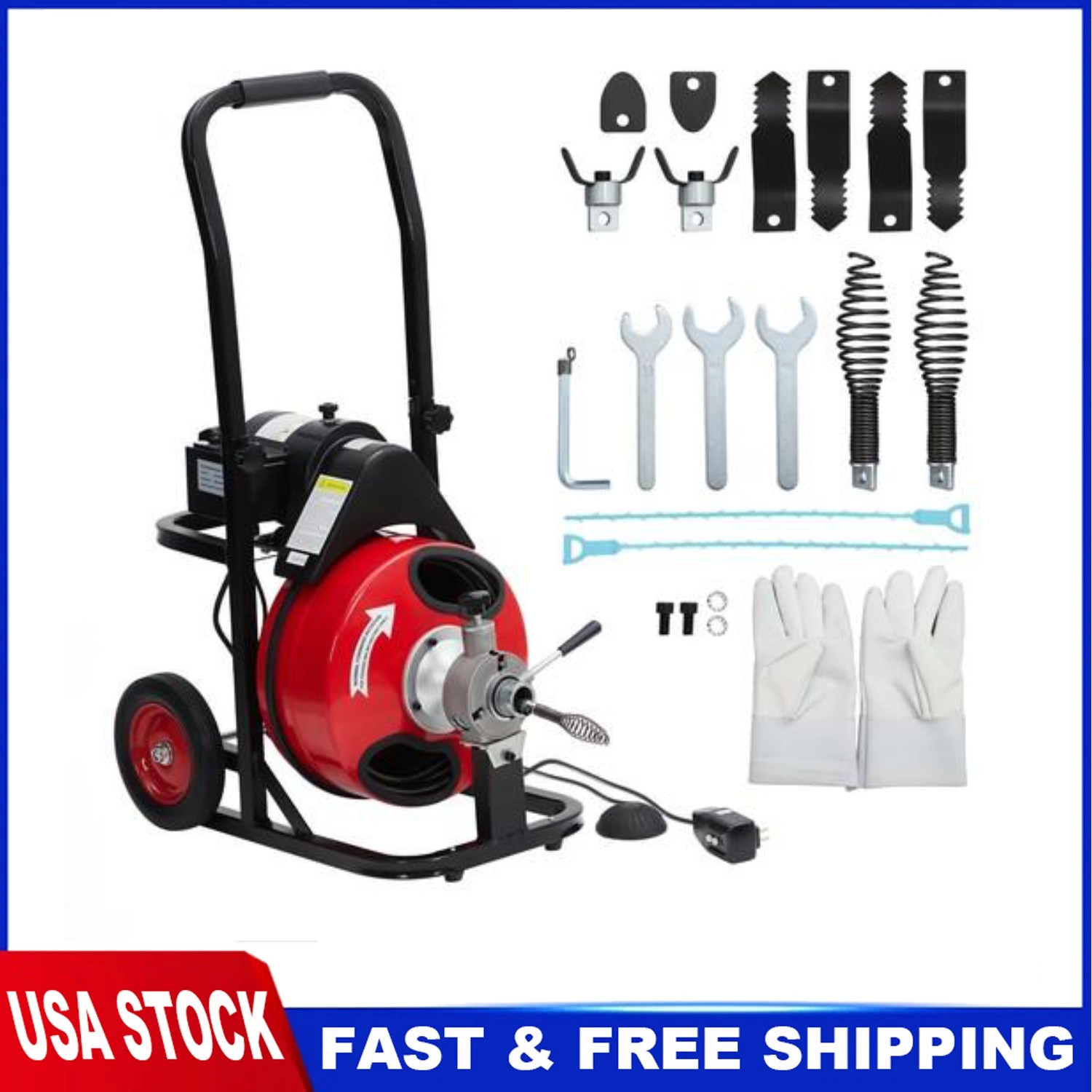 75 ft x 1/2 in Auto Feed Drain Cleaner Machine Portable Sewer Snake Auger 110V