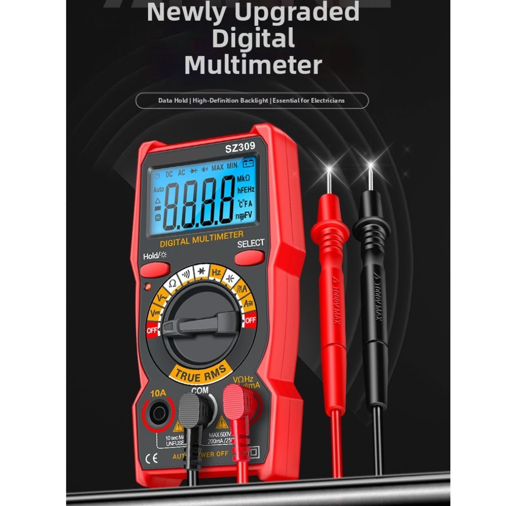 Digital Multimeter with Backlight and Auto Power Off for AC DC Voltage Current
