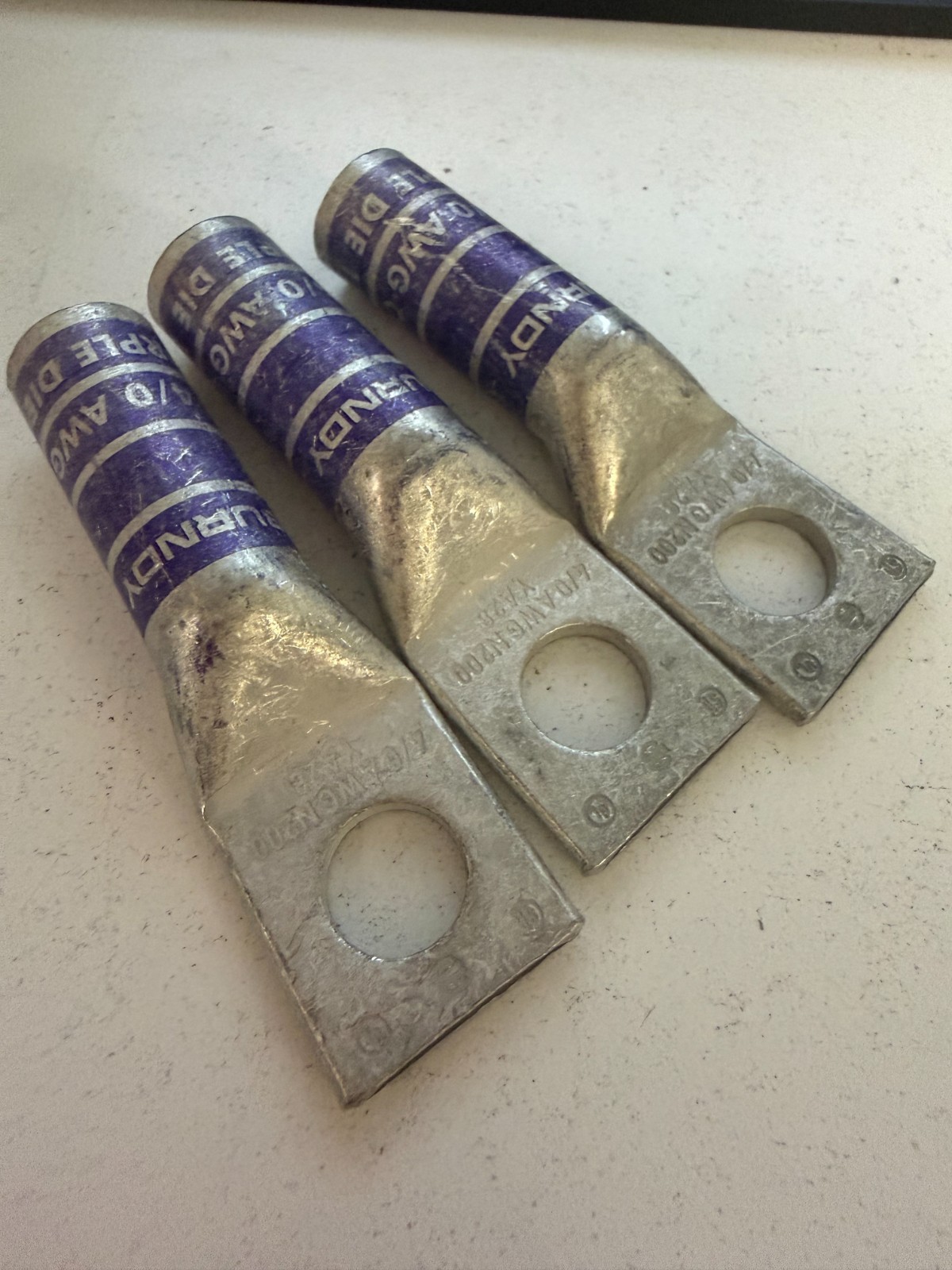 3 Pack Burndy Purple Die 15 N200 4/0 AWG Copper Compression Lugs