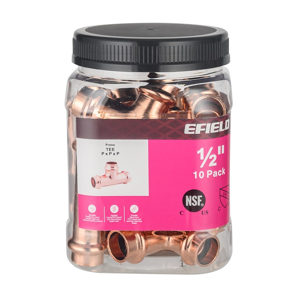 10 PCS EFIELD 1/2 » Press Fit Equal Tee For Copper Tube, No Lead , Pro Pack