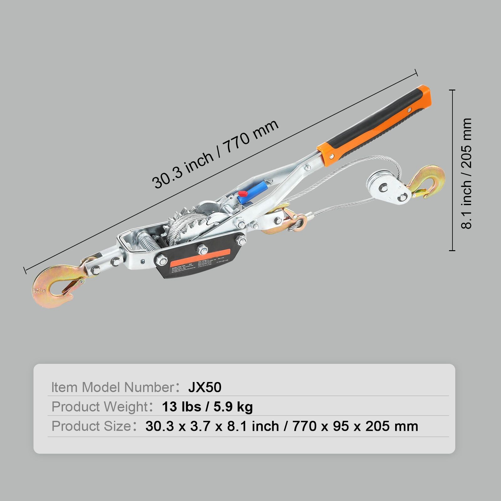 Heavy Duty 5 Ton Come Along Winch with Dual Gears & Steel Cable
