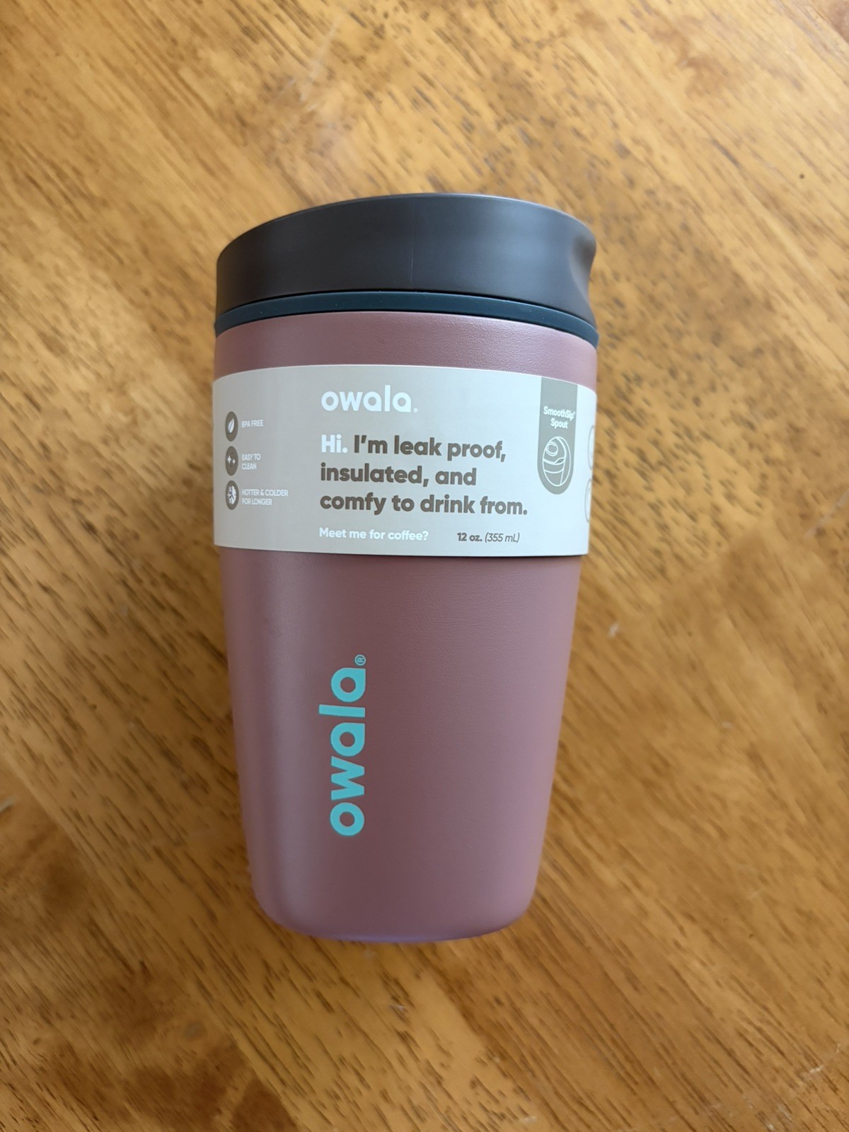 Owala SmoothSip Slider Insulated Stainless Steel Coffee 12 Ounces, Cozy Cocoa