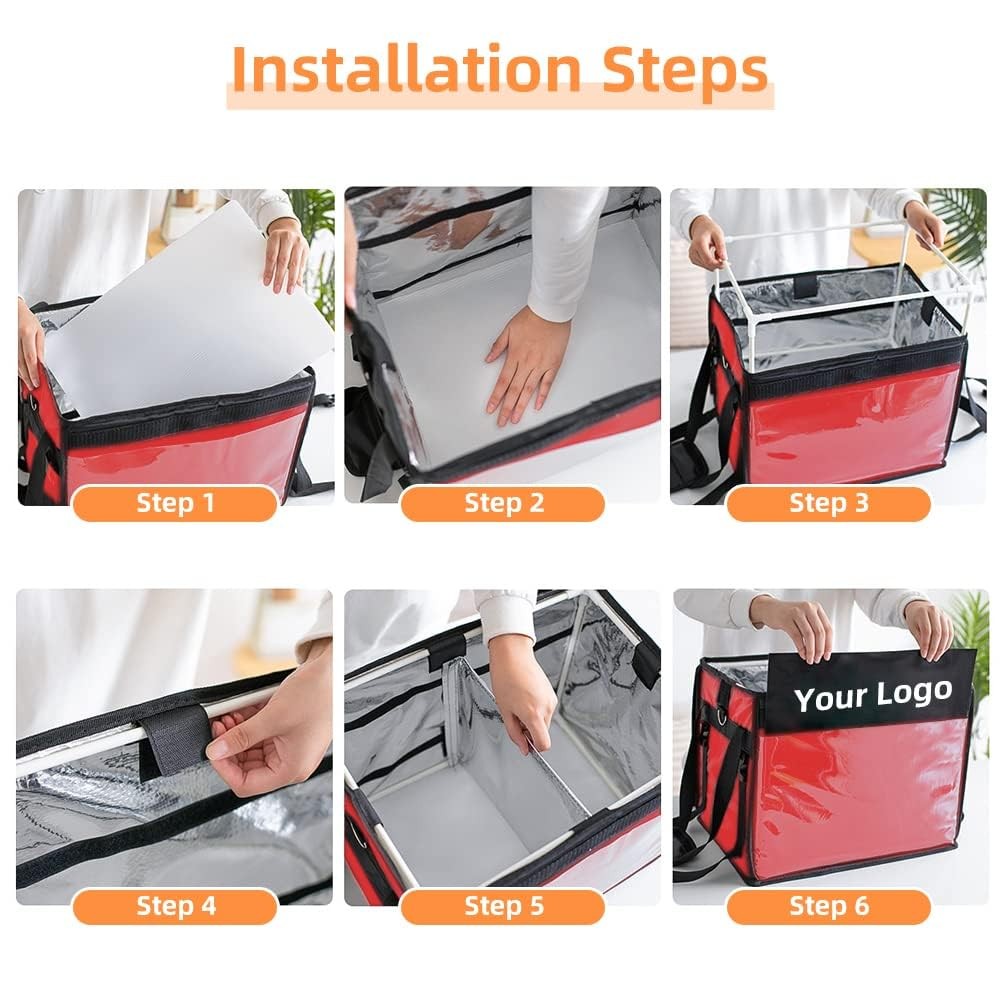 Red Large Insulated Food Delivery Bag For Pizza Catering 18.1×13.8 In