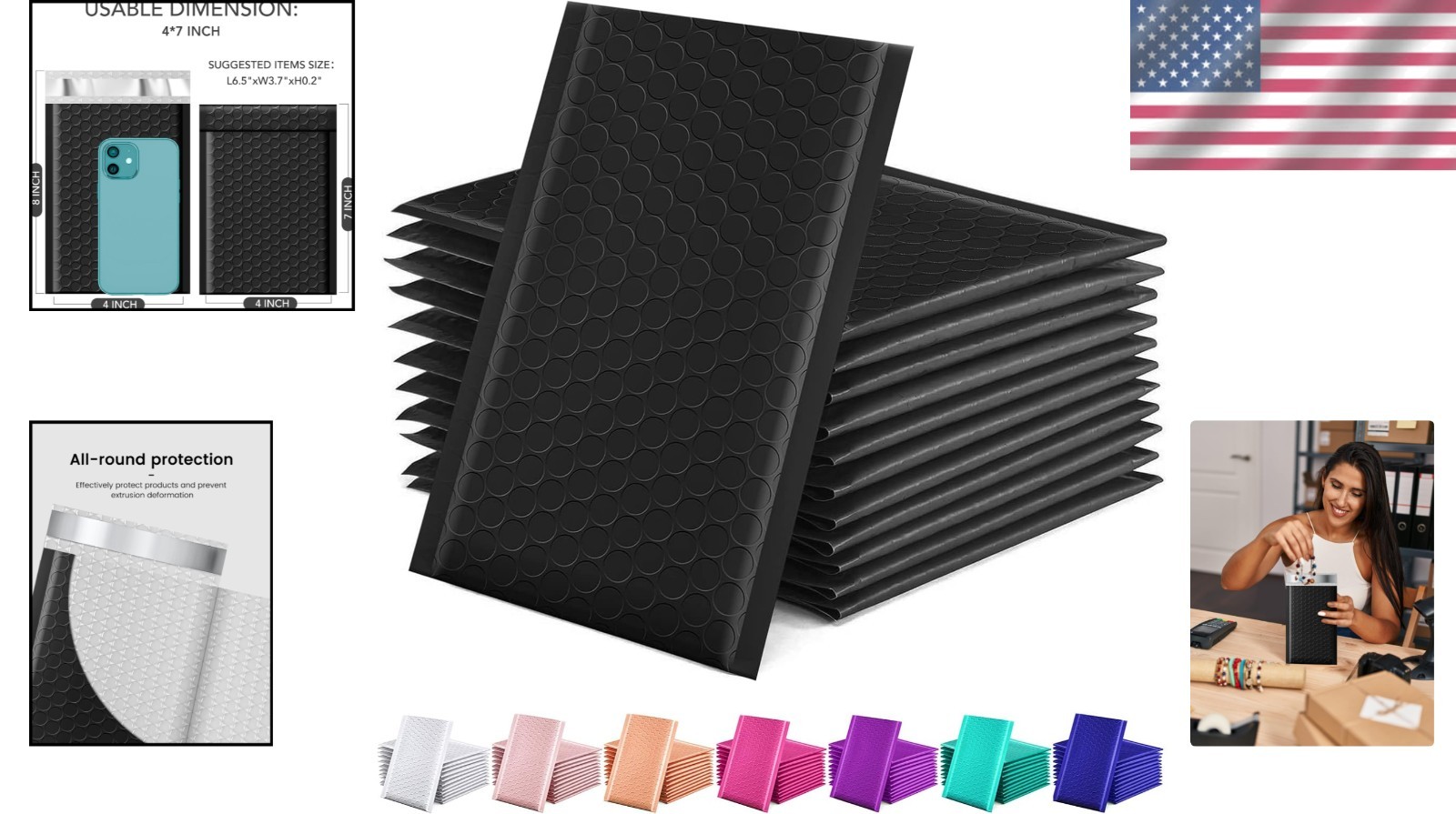 Black 4×8 Inches Bubble Mailers (50 Pack)