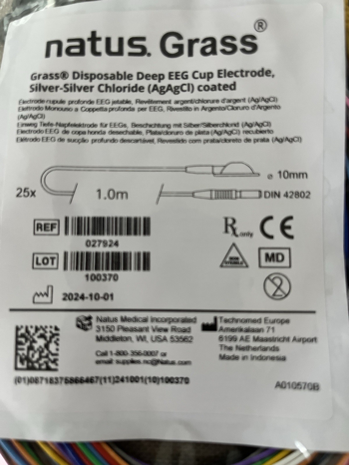 Natus Grass® Disposable Deep EEG Cup Electrode, Silver-Silver Chloride 25-Set
