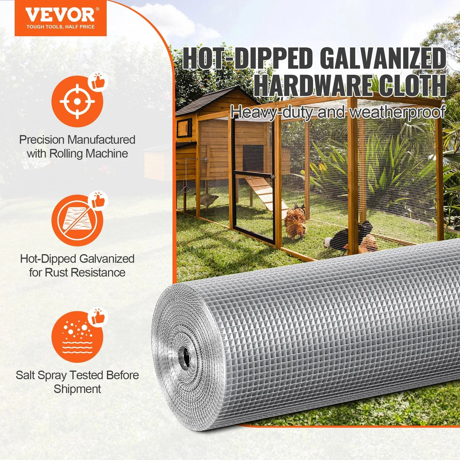 Hardware Cloth, 1/4 inch 48in x 50 ft 23 Gauge, Hot Dipped Galvanized Wire Mesh