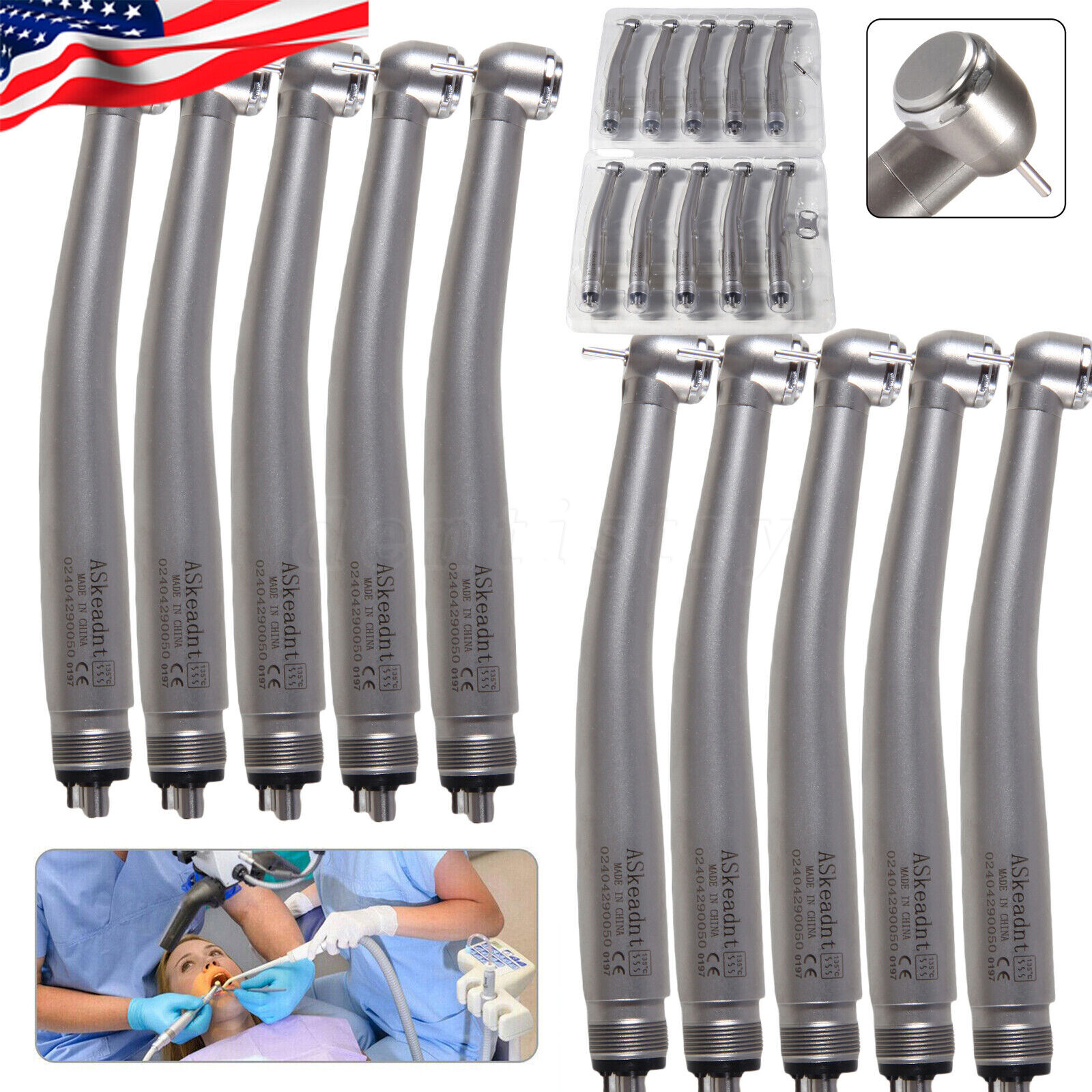 10* ADA4 Dental High Speed Handpiece Push Turbine 4 Holes Fit NSK Pana Max