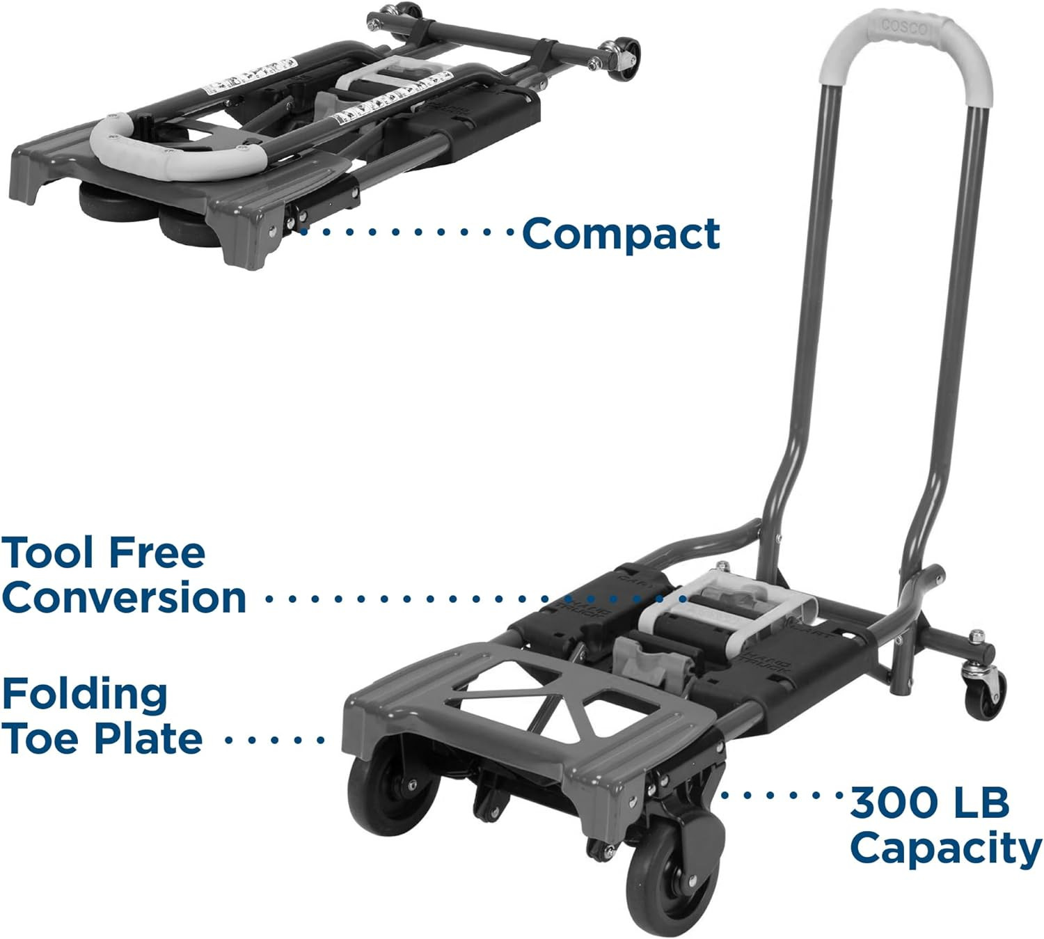 Shifter Multi-Position Folding Hand Truck and Cart, 300 Lb. Weight Capacity, Gre