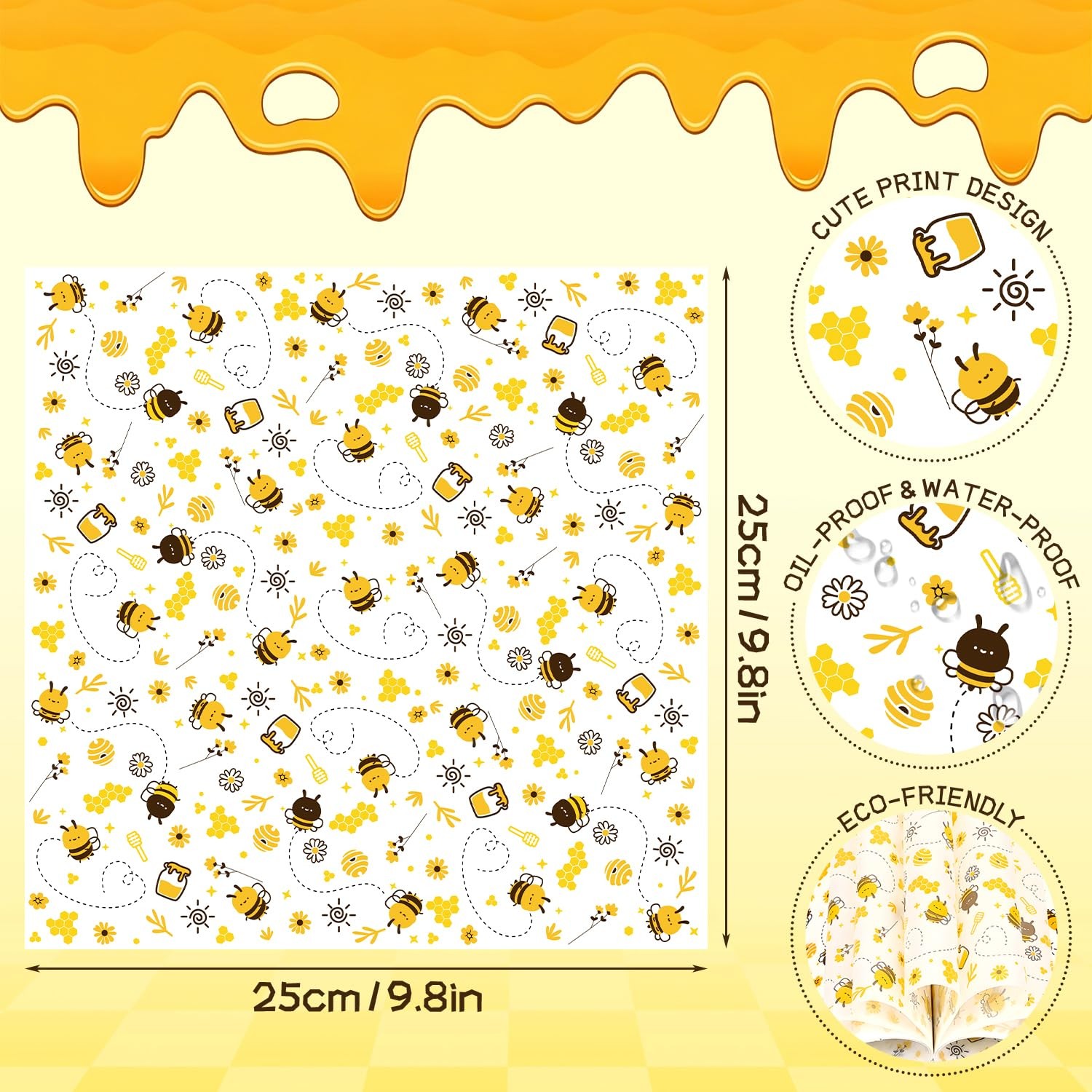 100 Pcs Wax Paper Sheets for Food, Bee Day Paper Wrap Deli Paper Wrap Waterpr…