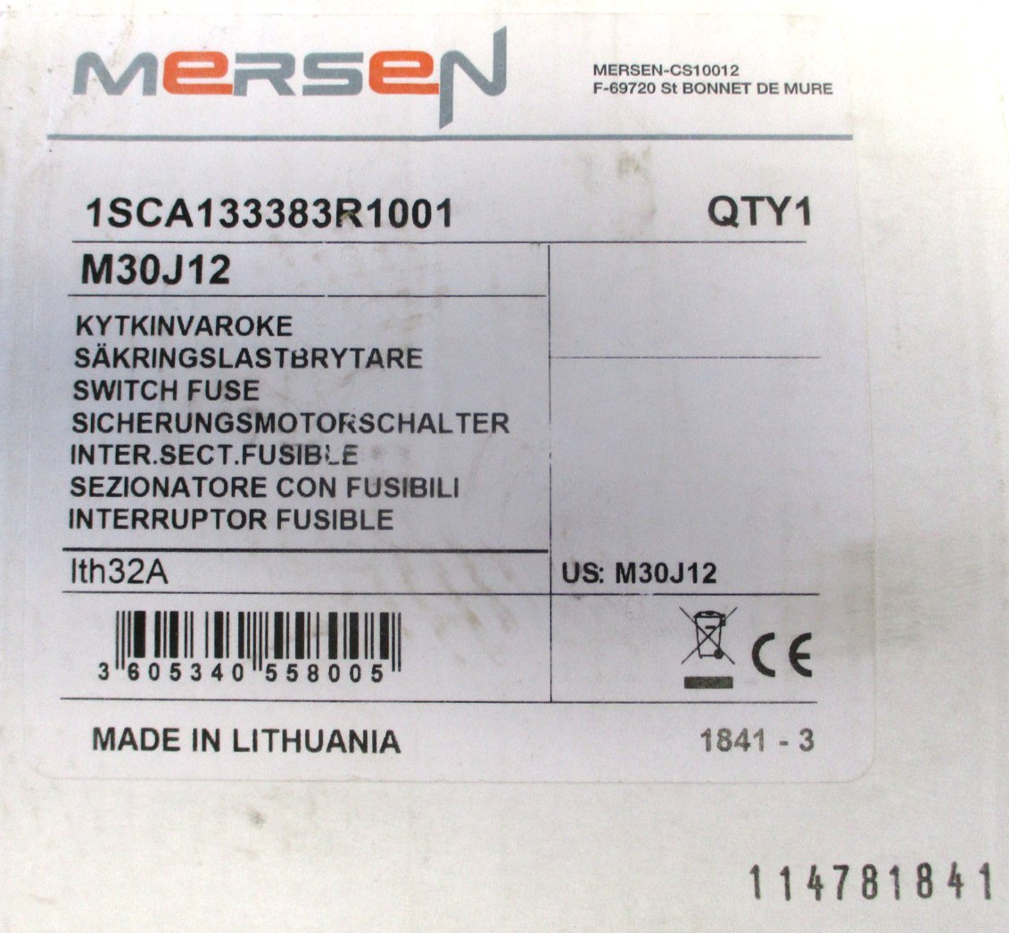 MERSEN , M30J12 , SWITCH FUSE , 30-AMP , 3-POLE , SURPLUS