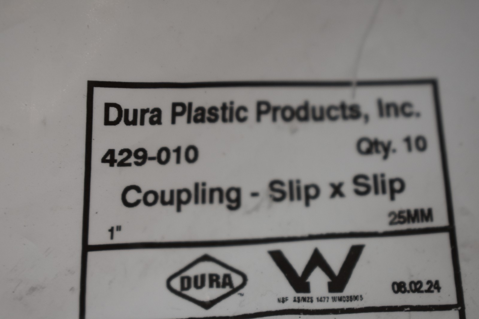 Dura Plastic Products Inc 1″ x 1″ PVC Slip x Slip Couplings 429-010 Lot of 20