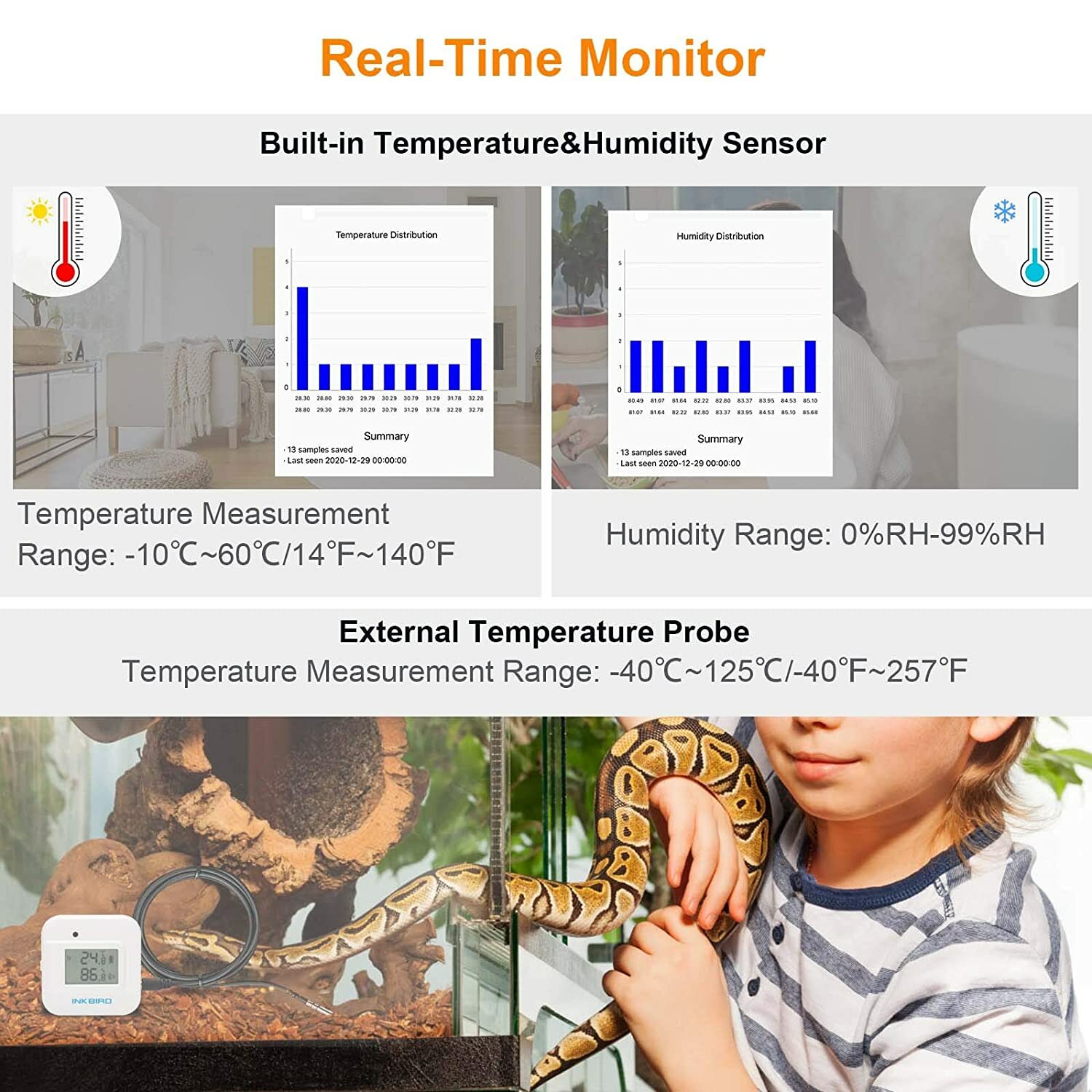 Inkbird Smart Thermometer Temperature Humidity Monitor Hygrometer External Probe