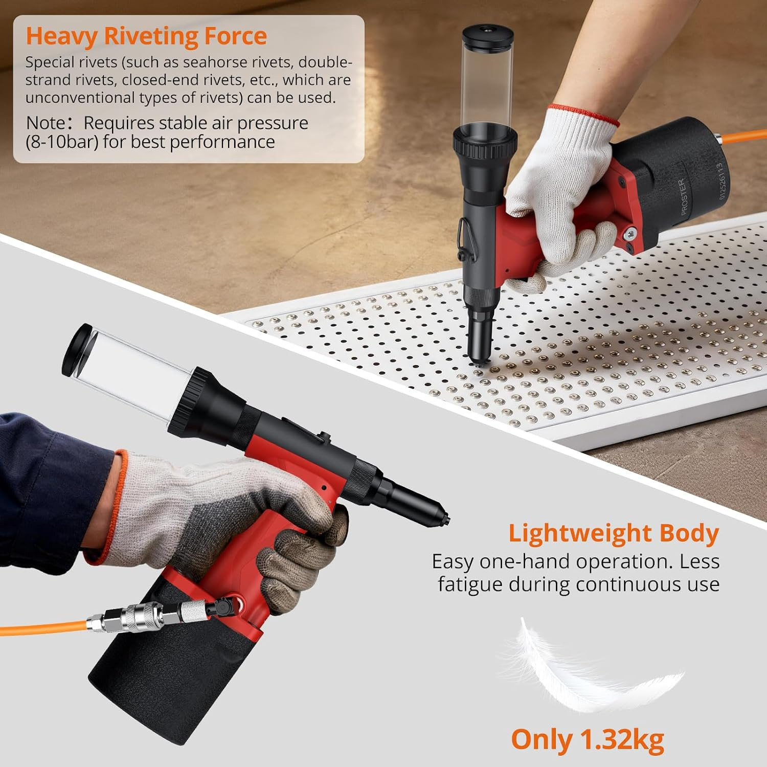 Pneumatic Rivet Gun, 4500LBF Heavy Duty Air Hydraulic Riveter Tool with 4 Interc