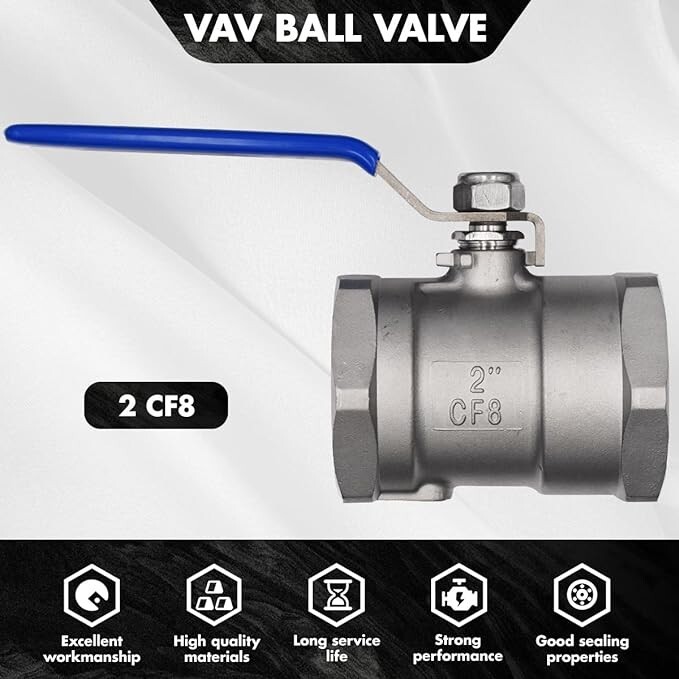 1-Piece 2″ Ball Valve , 304 Stainless Steel, 1000 WOG for Water 2PACK
