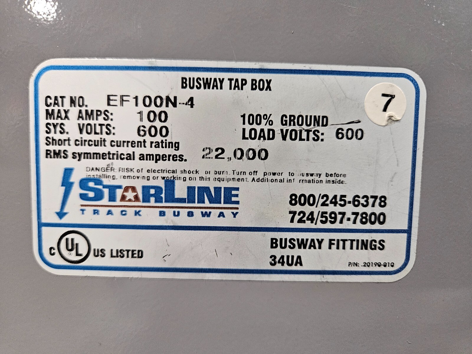 Starline EF100N-4 Busway Tap Box, 100A, 600V, Very good