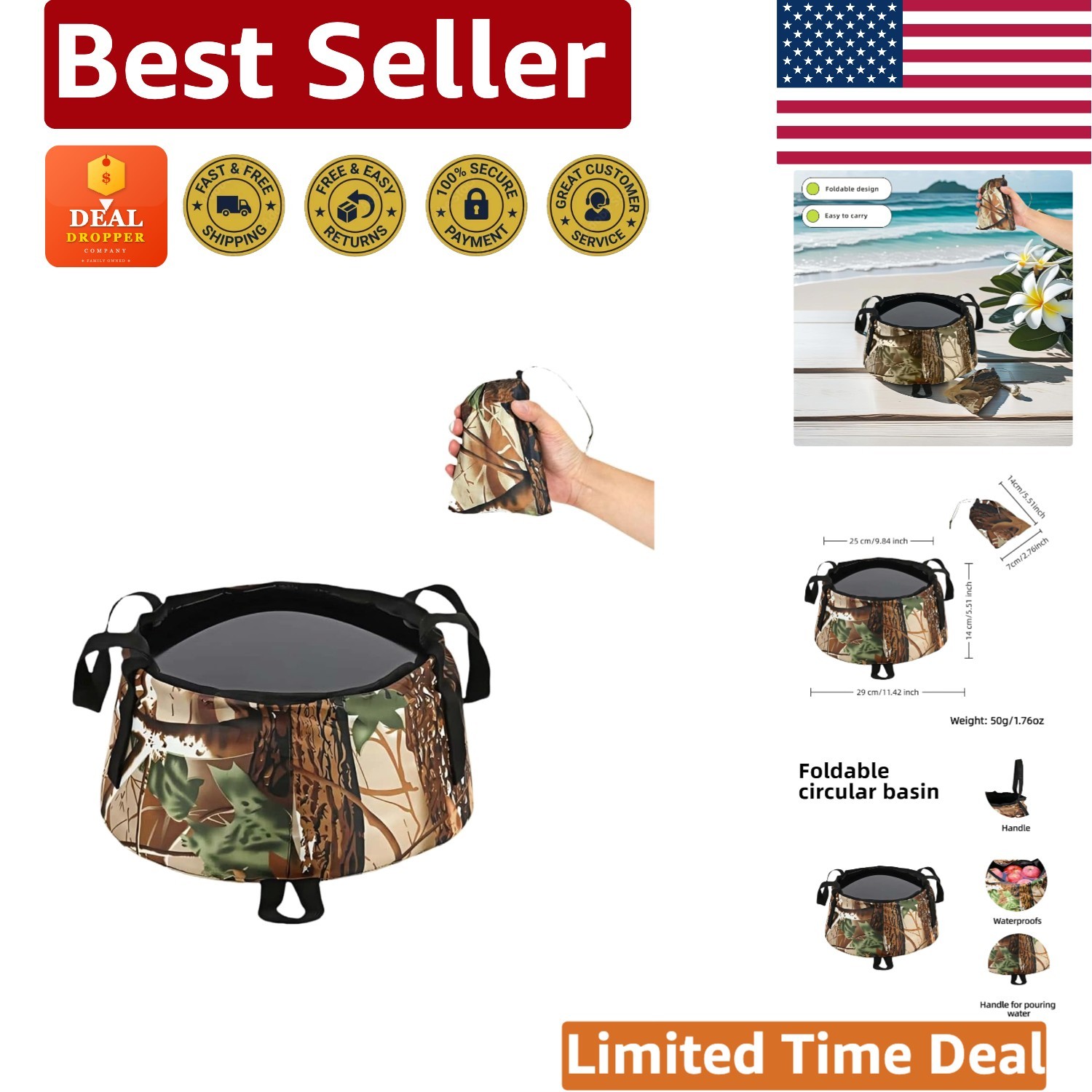 Multi-Use Foldable Sink Basin – Lightweight Camouflage Bucket for Outdoor Fun