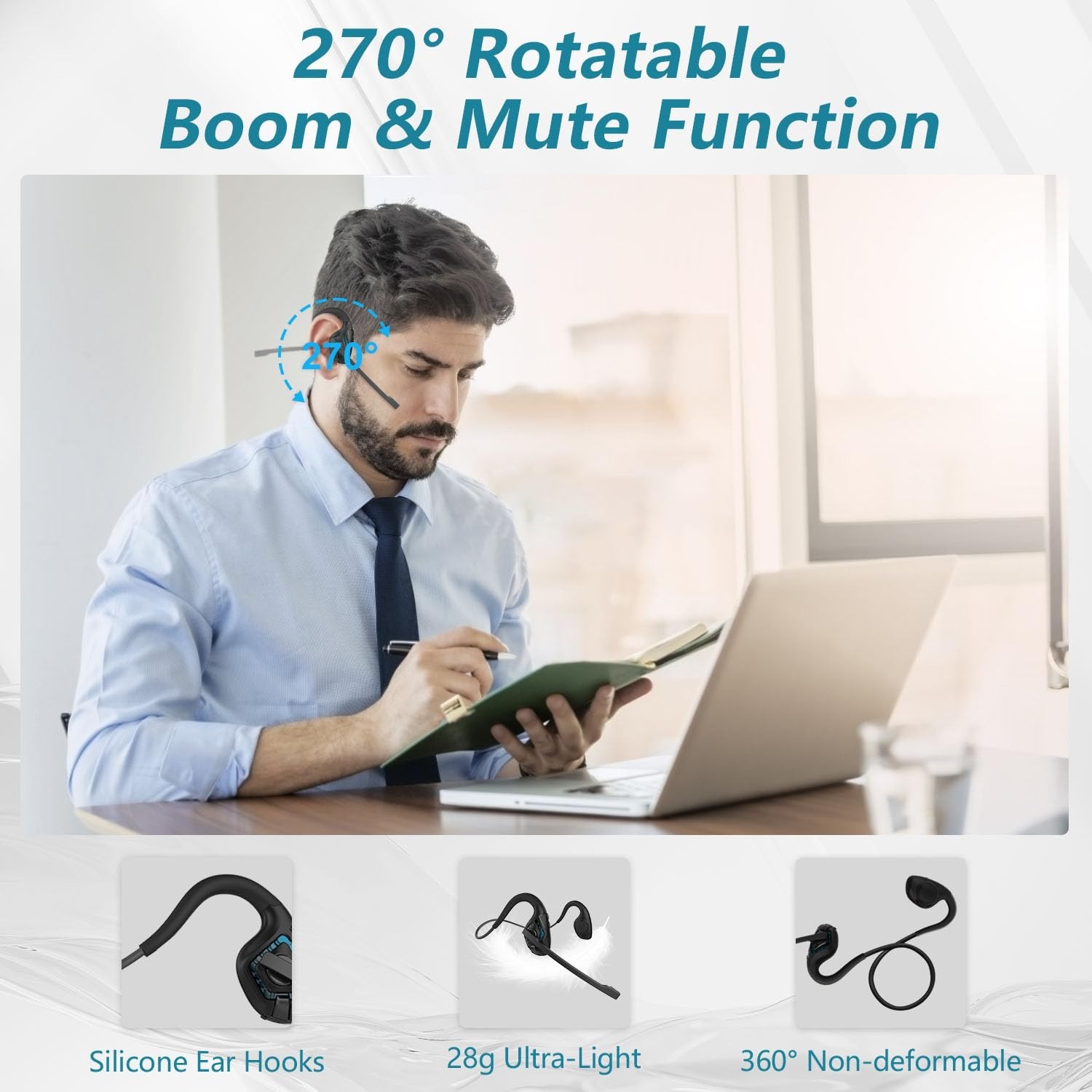 BANIGIPA Bluetooth Headset with Boom Microphone, Open Ear Headphones w/Noise …