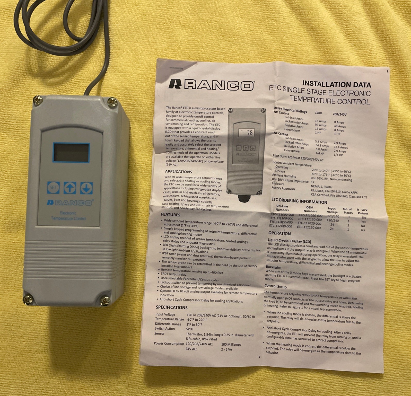 Ranco ETC-111000-000 Digital Electronic Temperature Control 120/208/240 VAC