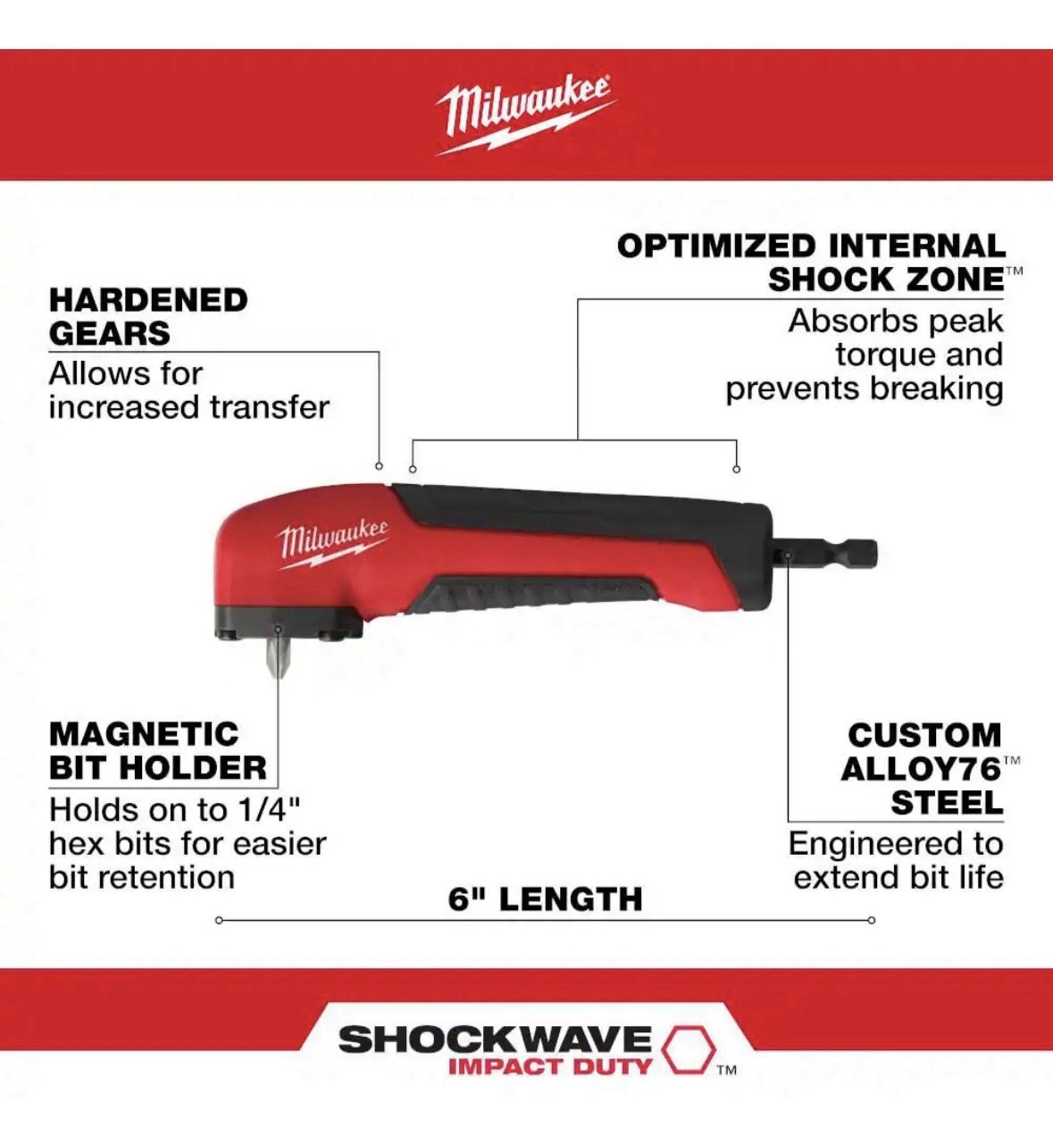 Milwaukee 48-32-2390 SHOCKWAVE Impact Duty Impact Right Angle Adapter – NEW