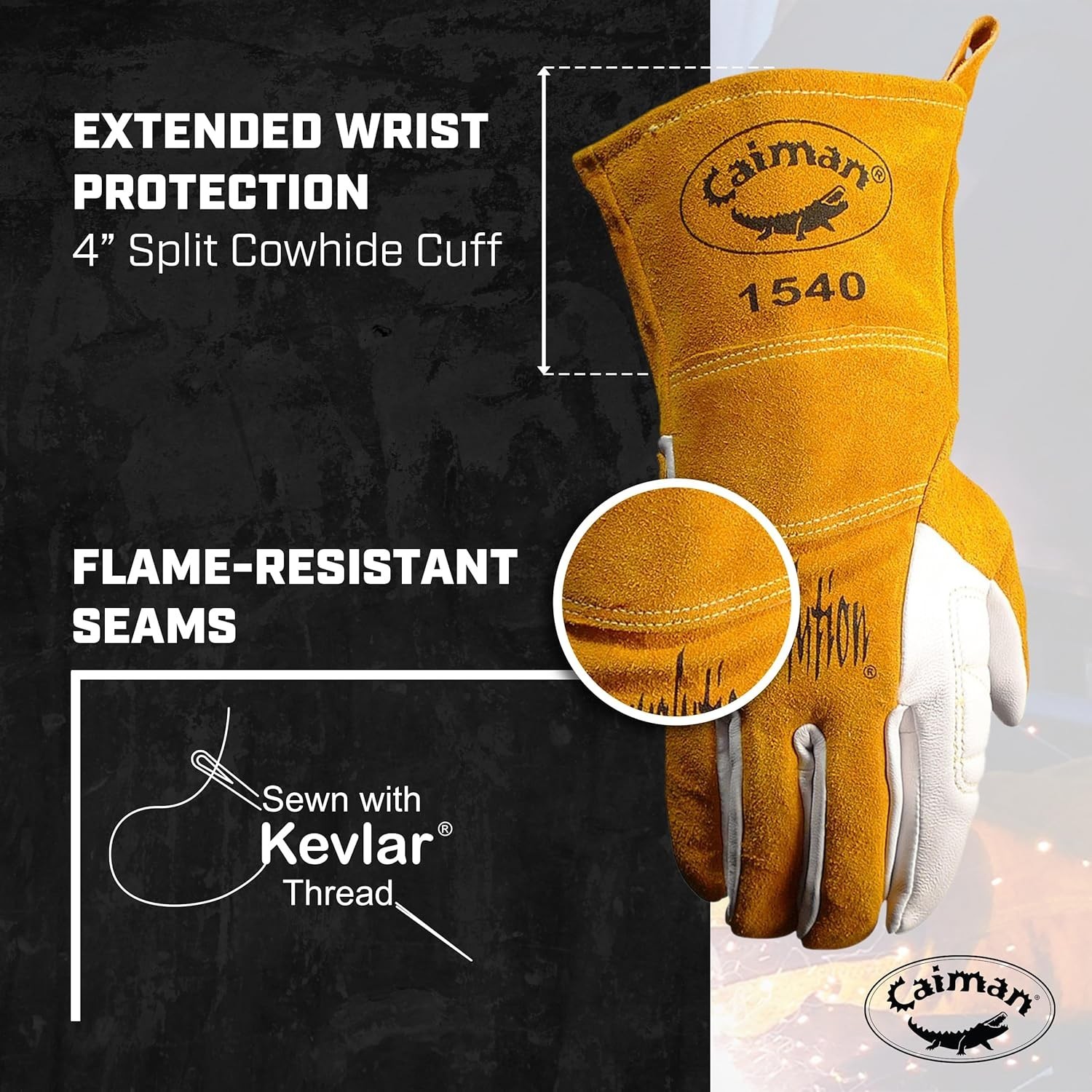 Goat Grain TIG/Multi-Task Welding Gloves, Split Cowhide Back, 4-Inch Extended…
